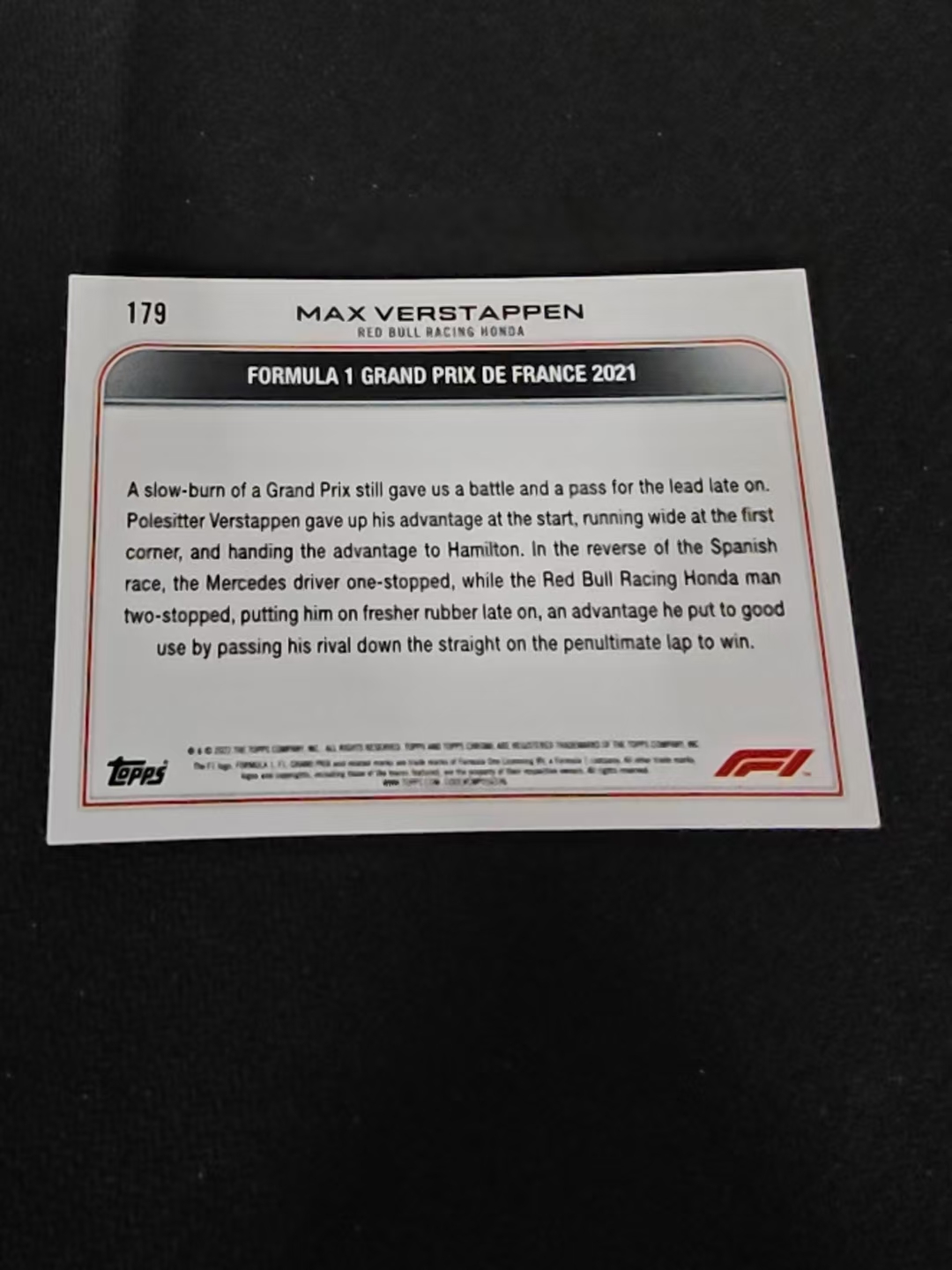 2022 Topps Chrome F1 Max Verstappen 维斯塔潘 红牛 划痕 边角瑕疵 #179