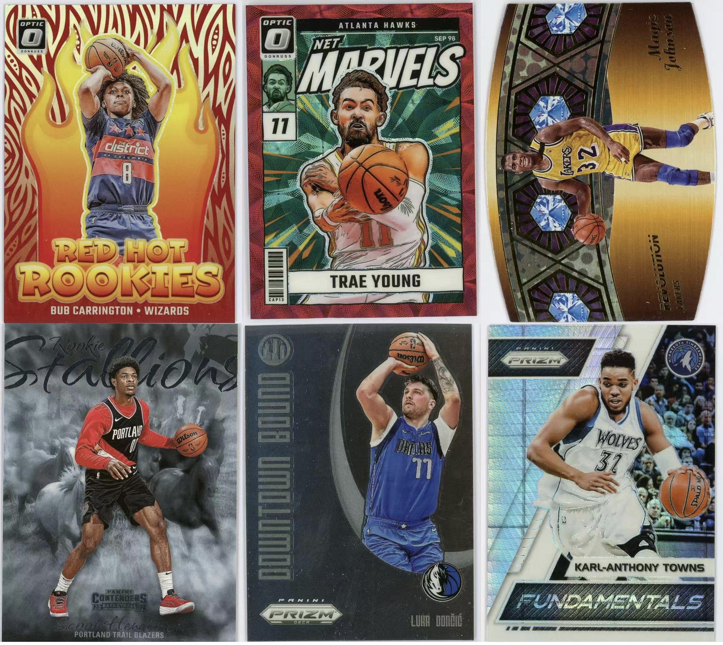 2024-25 Panini lot lot RC 特雷杨 鲍勃卡林顿 魔术师约翰逊 卢卡东契奇 唐斯 等球员 新秀 各系列 特卡 折射 lot 6张打包 卡品如图 0MJ9