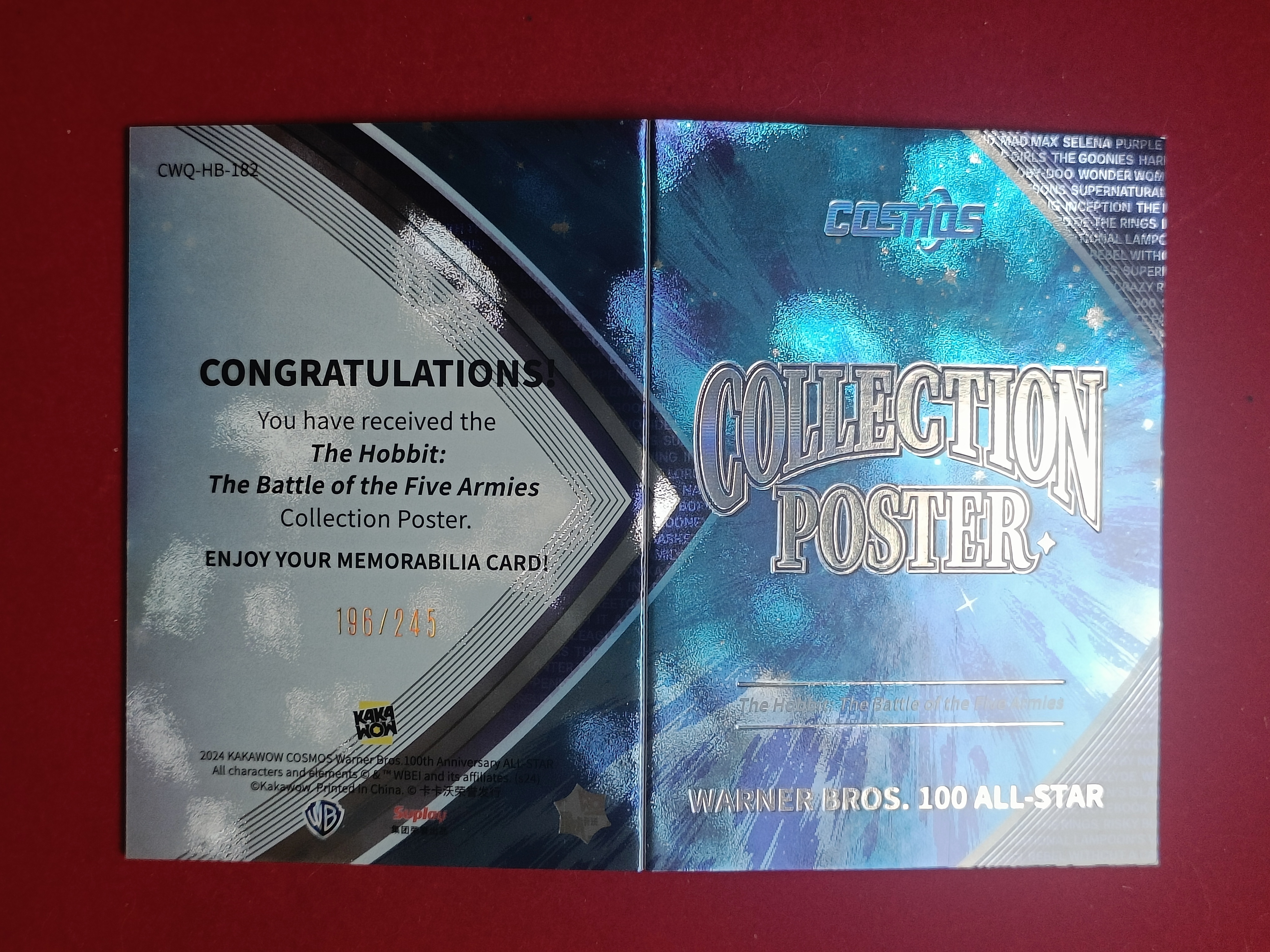 2024 Kakawow COSMOS华纳100年全明星系列收藏卡 HOBBIT:UNEXPECTED JOURNEY霍比特人意外之旅 【谦谦拍卖】CWQ-HB-182海报小书196/245编S001