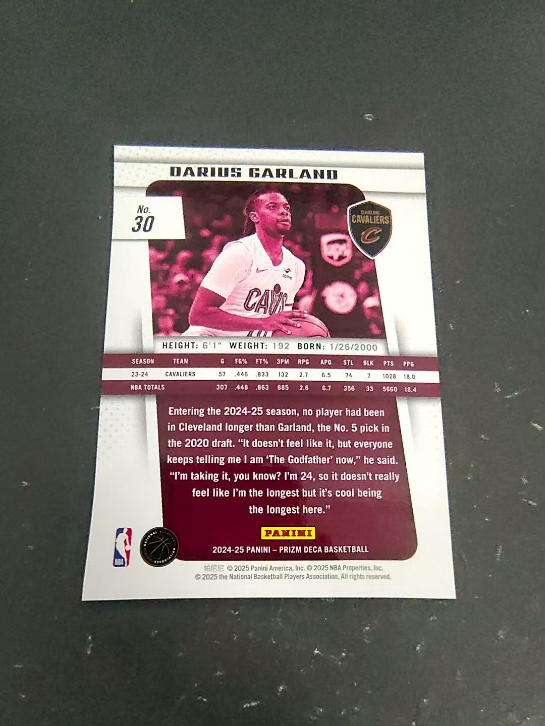 【可合并,不累计】2024-25 panini prizm deca Darius Garland 元年复刻 骑士 达里厄斯 加兰 PZ 划痕 边角瑕疵 #30