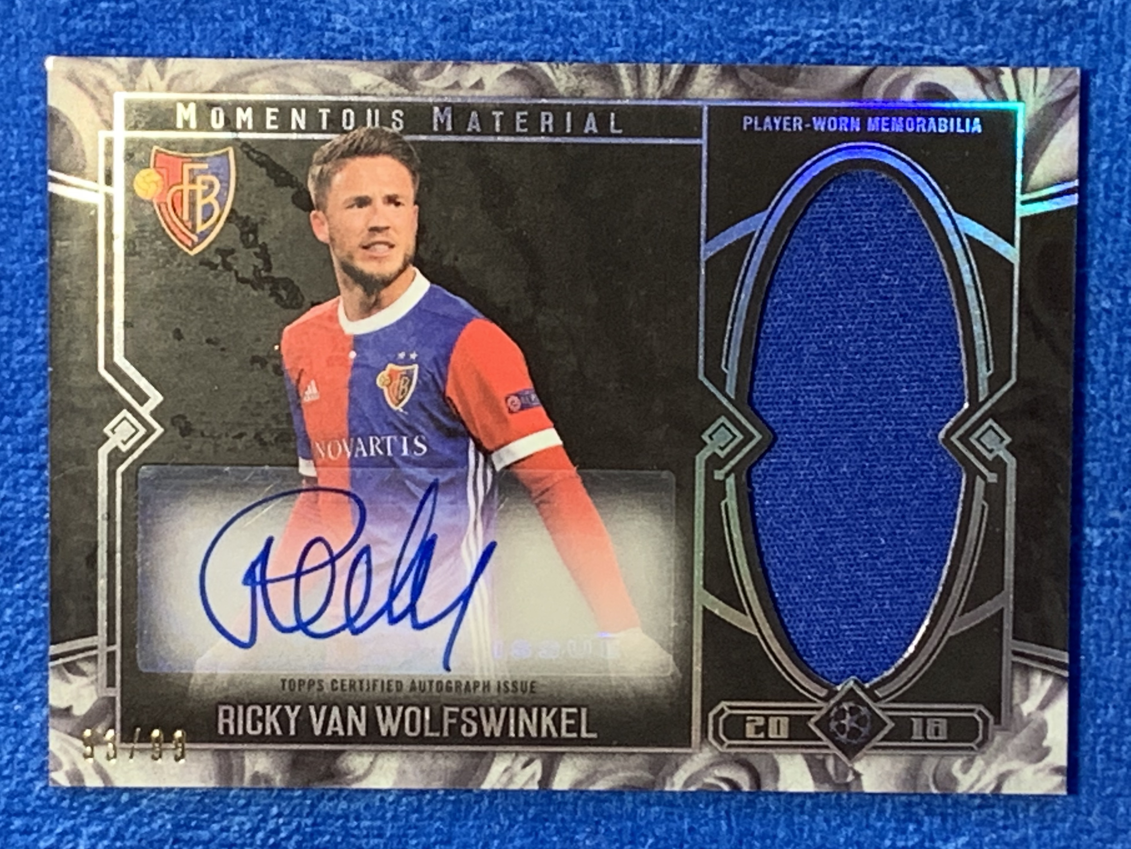 2017-18 Topps Museum Ricky van Wolfswinkel 欧冠99编球衣签字签名 瑞士Swiss巴塞尔Basel 范沃尔夫斯温克尔 荷兰Holland国脚 不保卡品