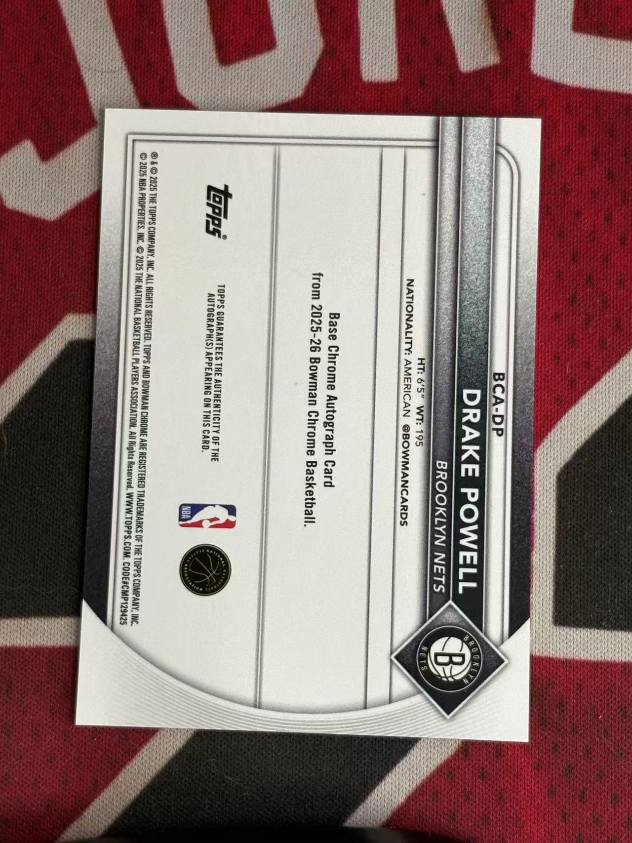 2025-26 TOPPS BOWMAN CHROME DRAKE POWELL 篮网 德雷克鲍威尔 签字卡 正BASE签 专收凑套必备【烂臭嘴拍卖】
