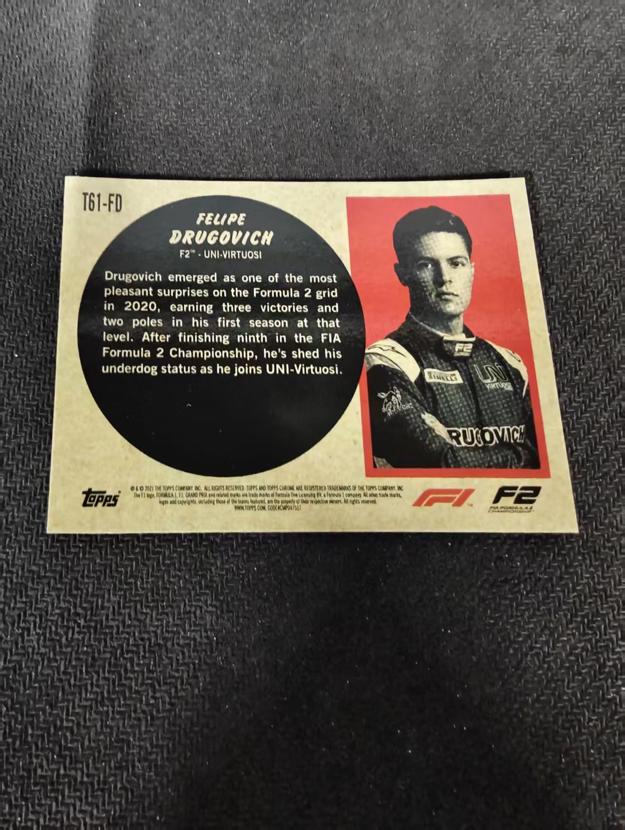 【可合并,不累计】2021 Topps Chrome Felipe Drugovich 费利佩 德科维奇 银折 F1 划痕 边角瑕疵 #FD