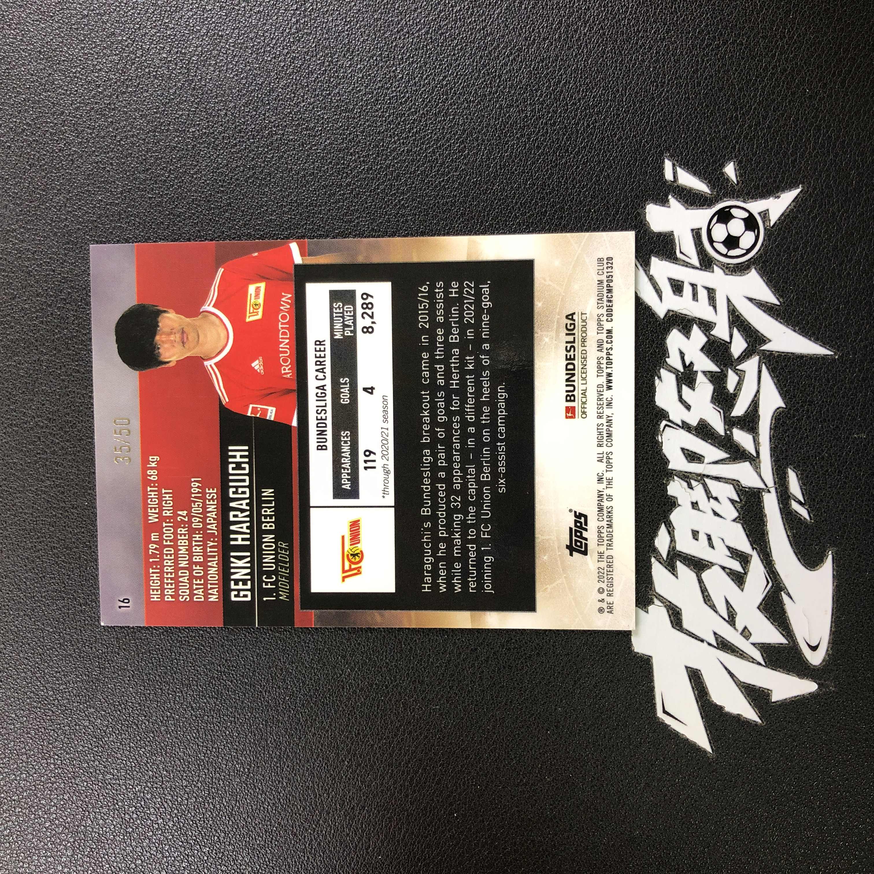 【怒射拍卖 接代卖】拔脚陈陈B2 2021-22 Topps SC竞技场 Genki Haraguchi原口元气 柏林联合 德甲 35/50编 ...