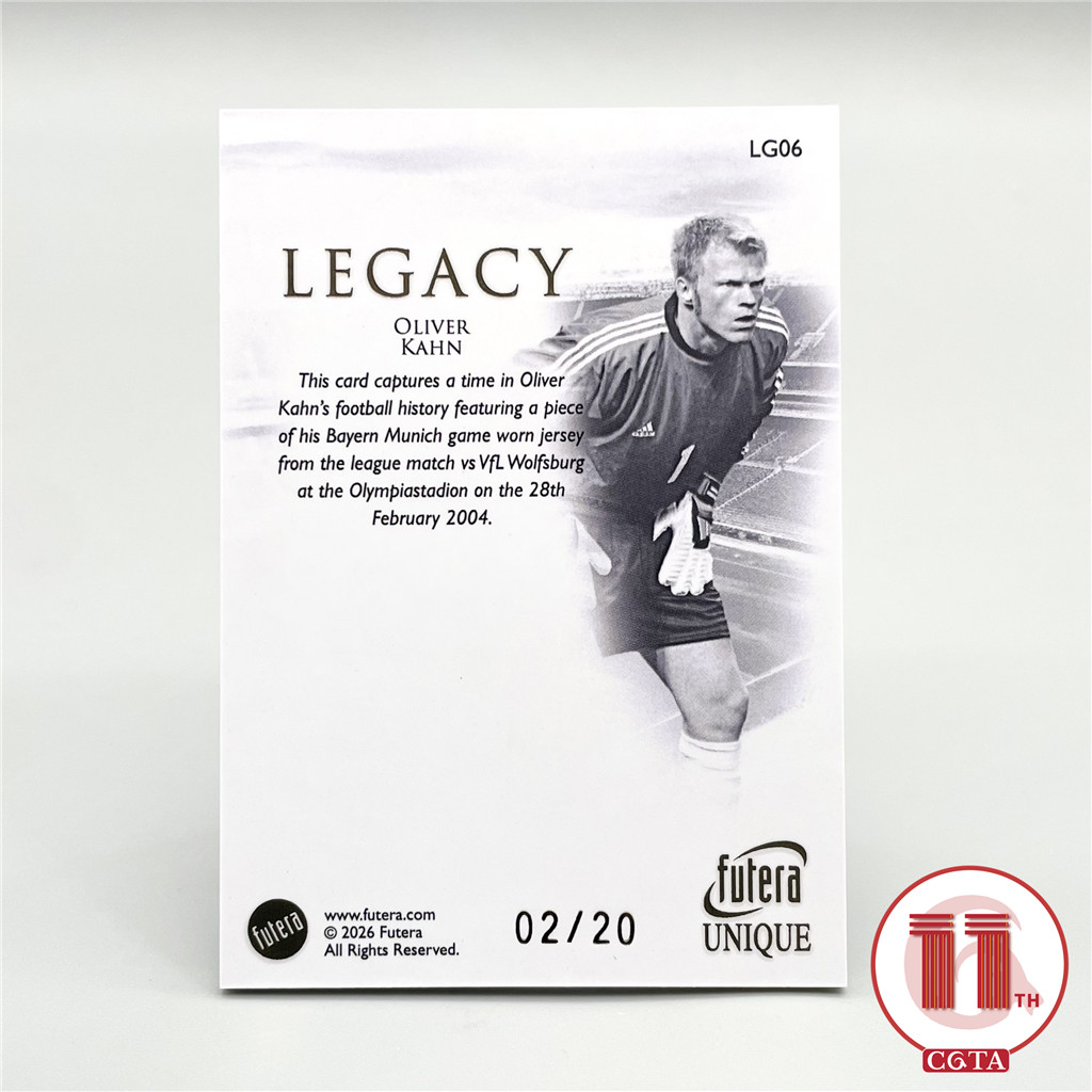 【CGTA】2026 福特拉 Futera Unique 德国 卡恩 02/20编 金折 落场版 Legacy 遗产 球衣卡 拜仁 卡尔斯鲁厄 Oliver Kahn 越秀山2679096 #xjj#