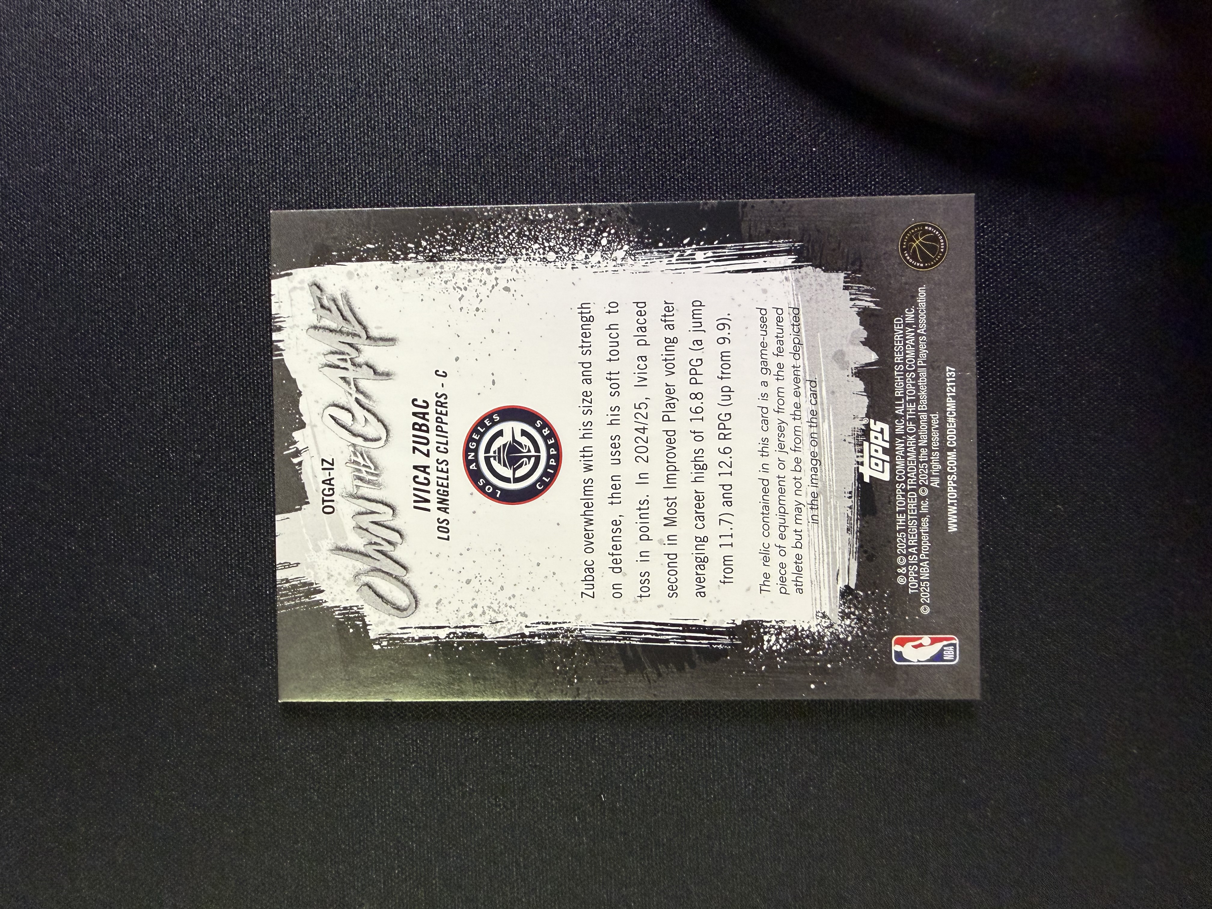 2025-26 Topps Holiday Mega Ivica Zubac 伊维察 祖巴茨 快船 own the game 亲穿球衣 物料 PPP