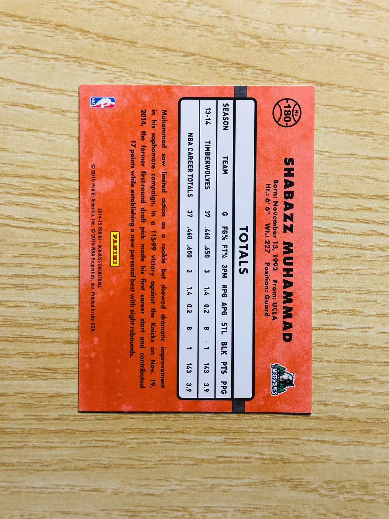 2014-15 Panini Donruss Shabazz Muhammad 嘿嘿代卖 杜蕾斯 沙巴兹 穆罕默德 25编 森林狼 收藏必备