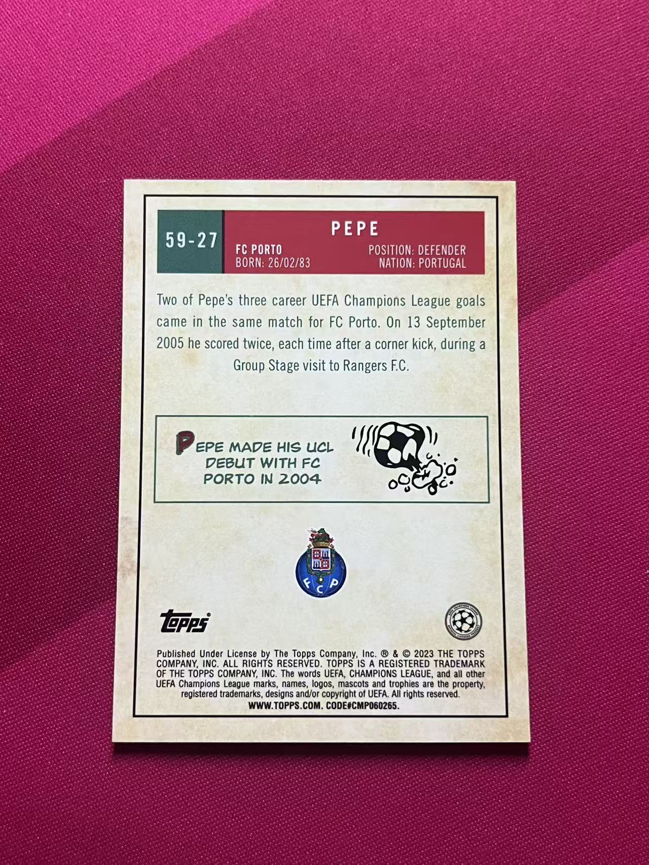 2023 Topps Topps Pepe #59-27 League 佩佩 武僧 欧冠 波尔图 折射 银折 UCC 大头 Champions B289
