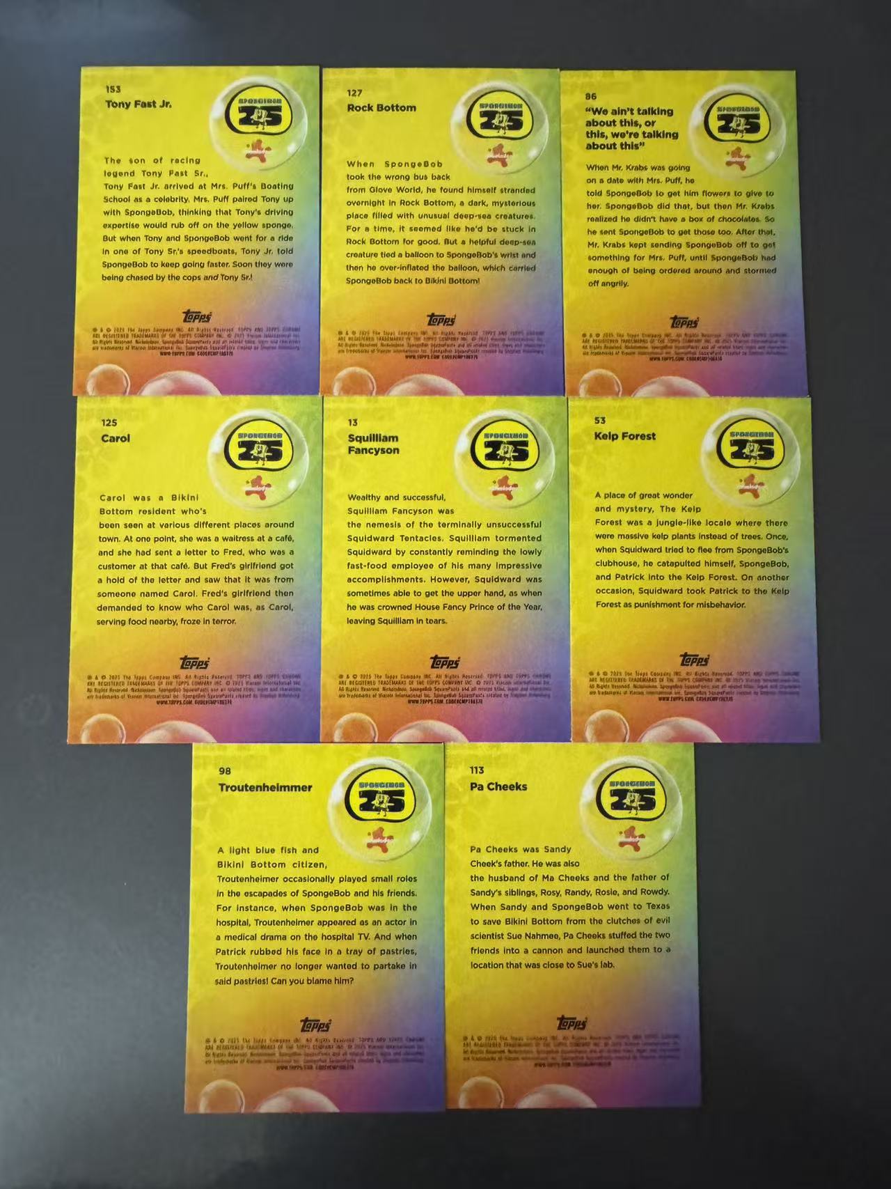 2025 Topps Chrome SpongeBob 25th 海绵宝宝 25周年 手雷独占 绿折 8张Lot 选图精美 卡品如图 收藏凑套
