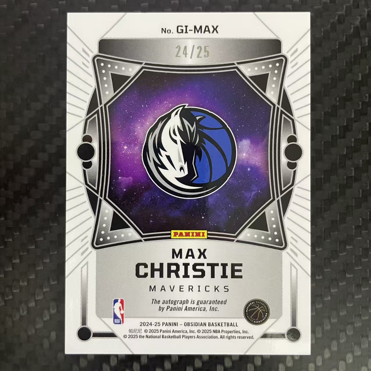 2024-25 Panini Obsidian Max Christie 【杰克森拍卖】麦克斯 克里斯蒂 独行侠 24/25编 签字 贴签 INK 折射