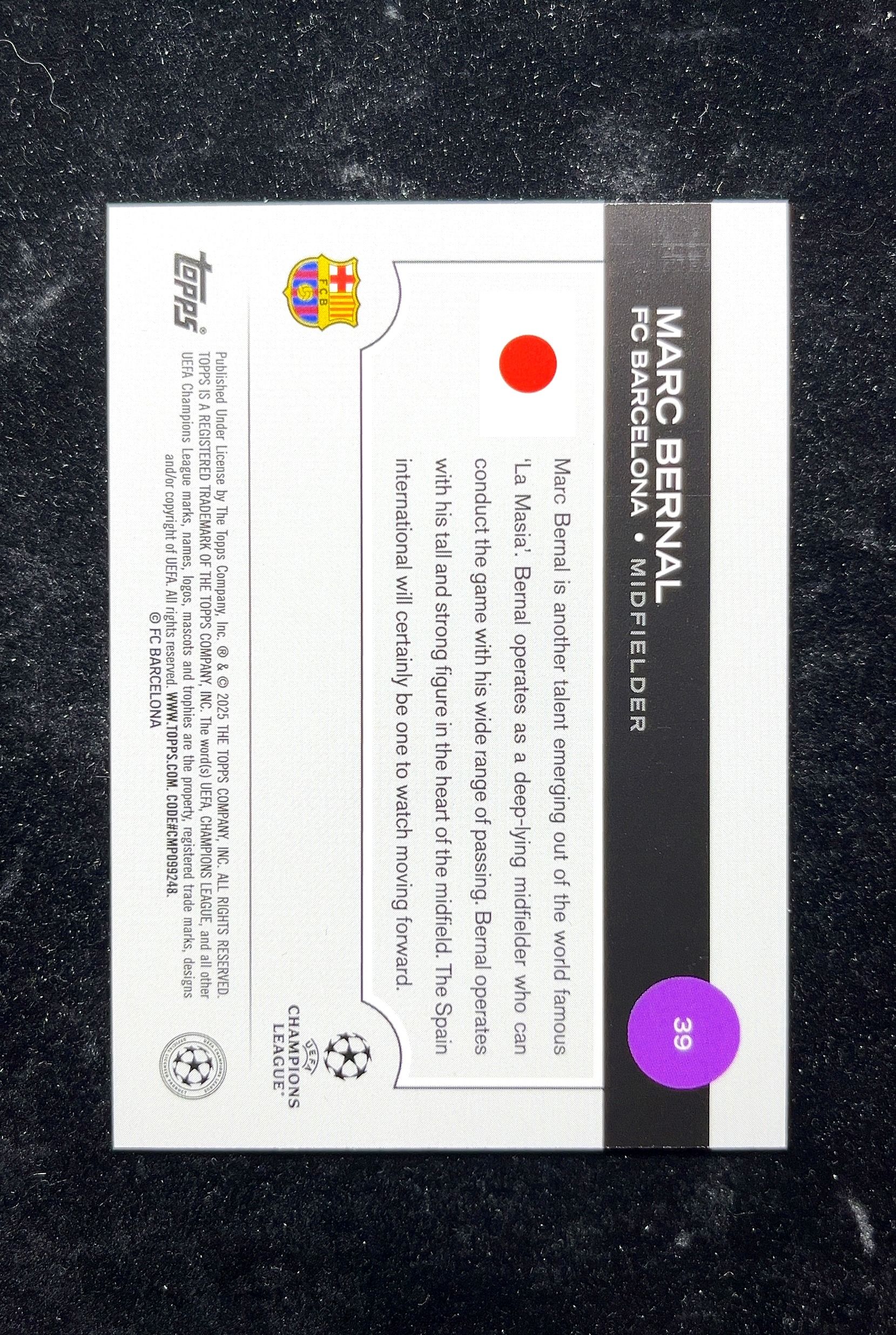 【小白1%代卖】2025 Topps Marc Bernal 马克·贝尔纳尔 新秀 RC 卡品如图 高价值 #39 FC BARCELONA 巴塞罗那足球俱乐部 0629