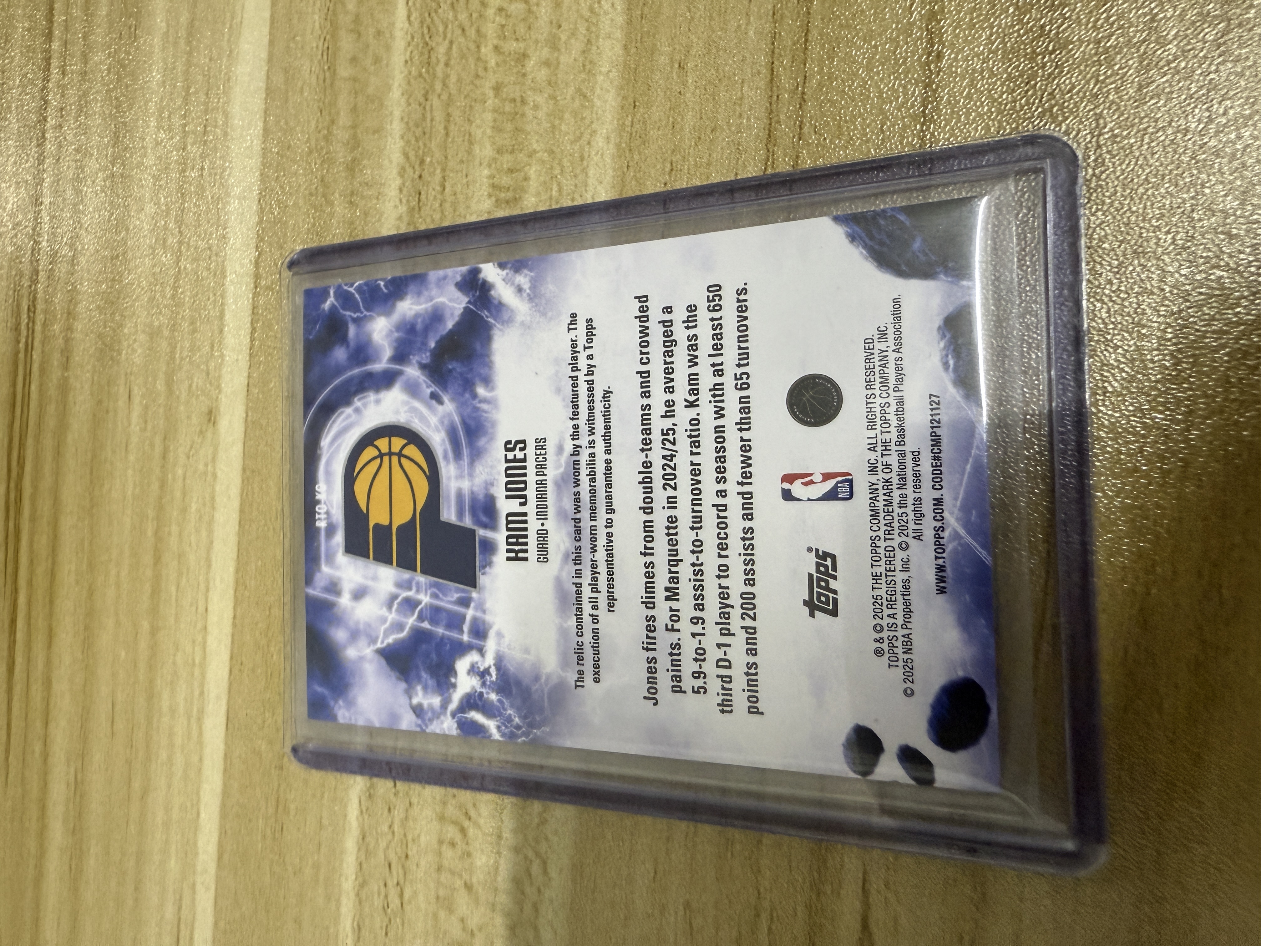 2025 Topps topps Kam Jones RC 卡姆 琼斯 新秀rc 球衣物料实物 步行者潜力新秀 只发默认请看描述【KK】