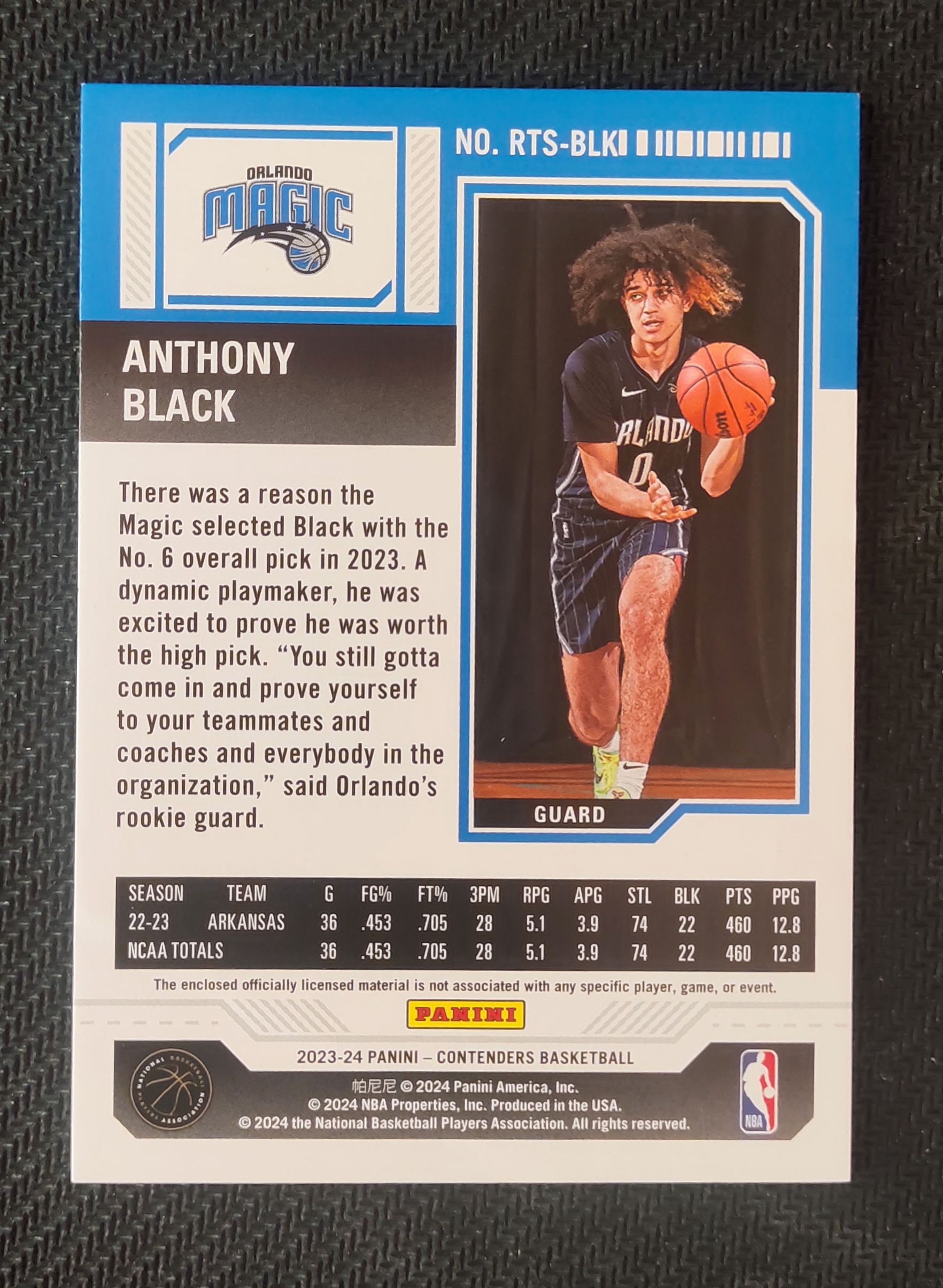 2023-24 Panini Contenders Anthony Black RC 安东尼 布莱克 魔术 新秀 球票 小窗 双色 patch 球衣 物料 切割 瑕疵如图