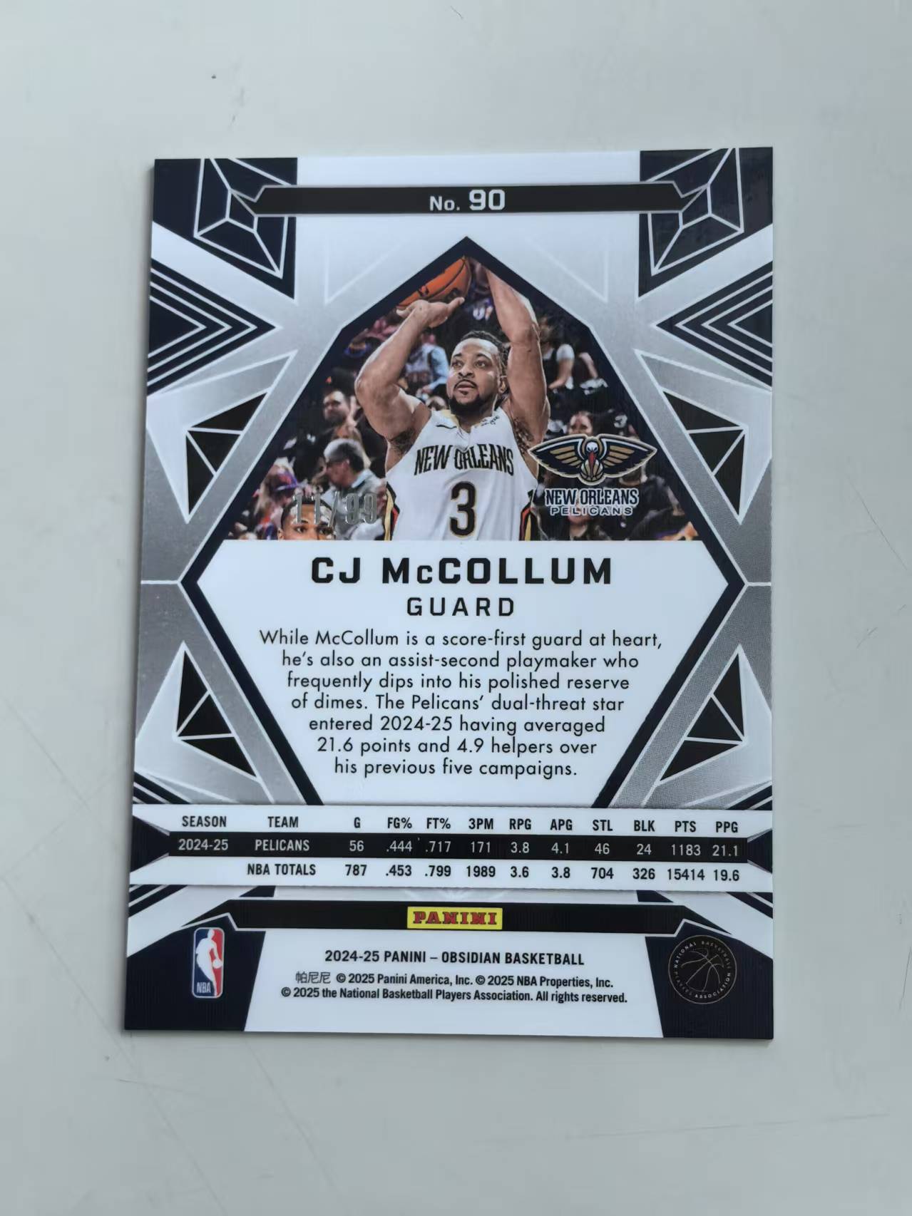 2024-25 Panini Obsidian CJ McCollum #90 鹈鹕 99编 折射 【黑魔苏】