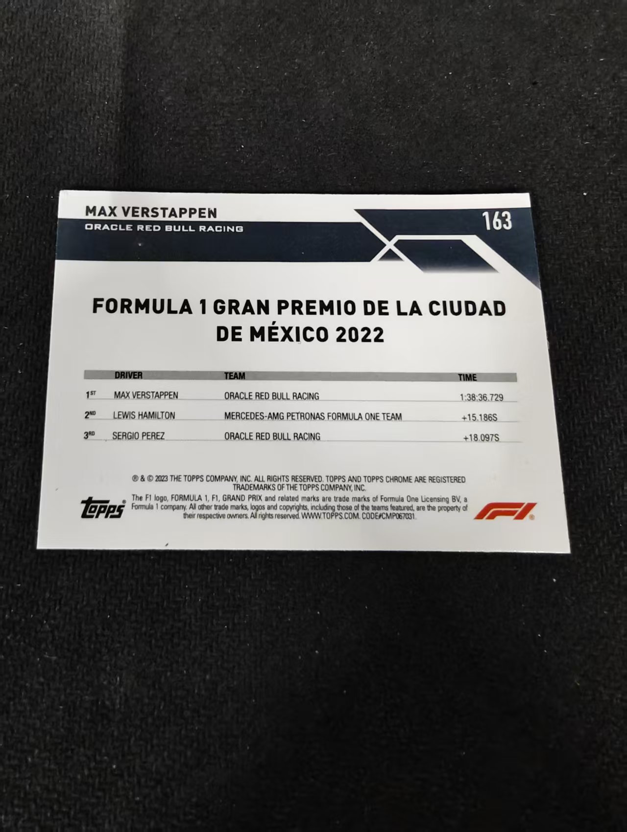 2023 Topps Chrome F1 Max Verstappen 维斯塔潘 红牛 划痕 边角瑕疵 #163