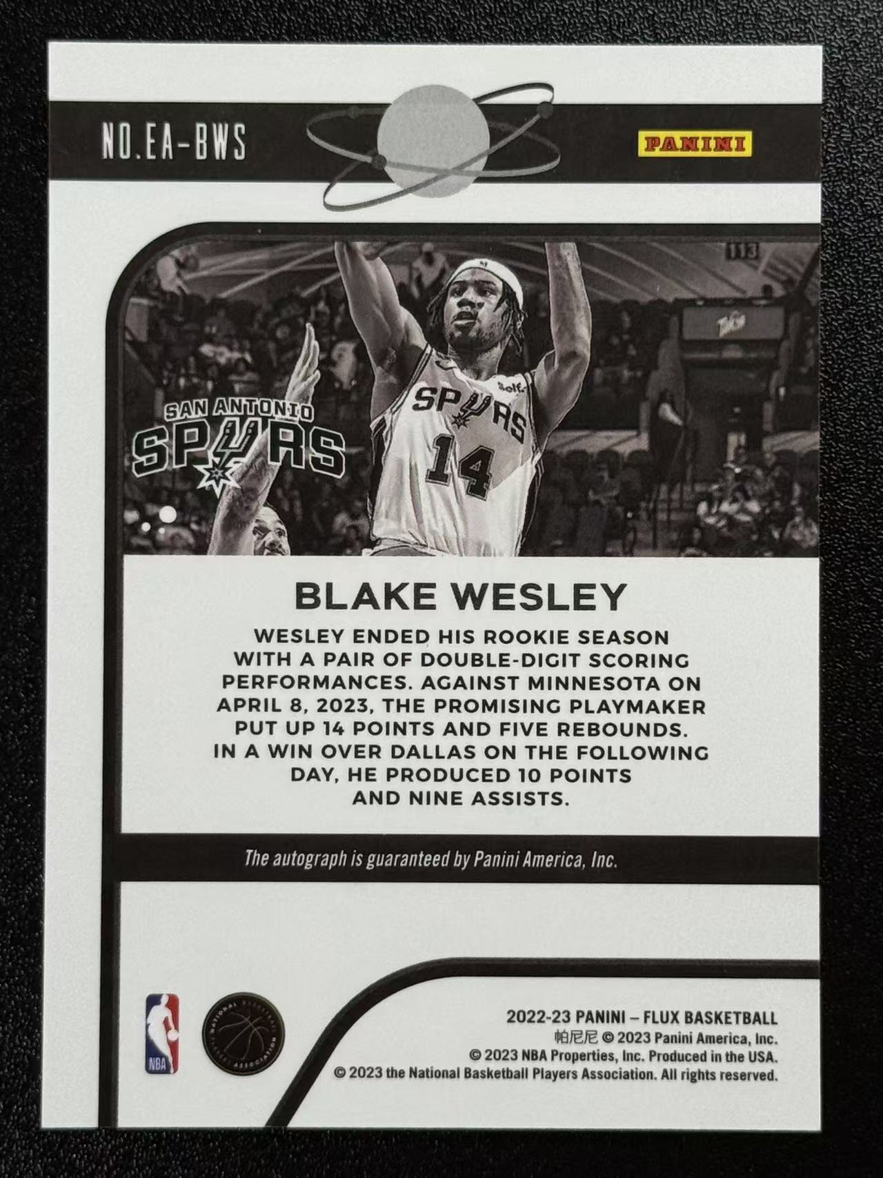 2022-23 Panini Flux Blake Wesley 布雷克韦斯利 新秀RC 马刺选图 Flux系列 签名 签字 叮咚 70