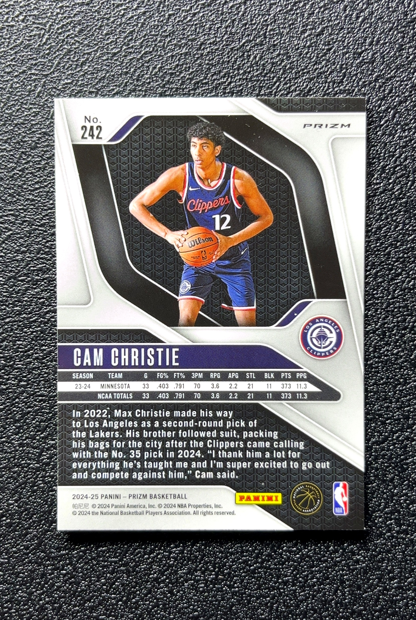 【小白1%代卖】2024-25 Panini Prizm Rookie RC Card 新秀卡 Cam Christie 卡姆·克里斯蒂 银折 折射 新秀 RC 卡品如图 高价值 0712
