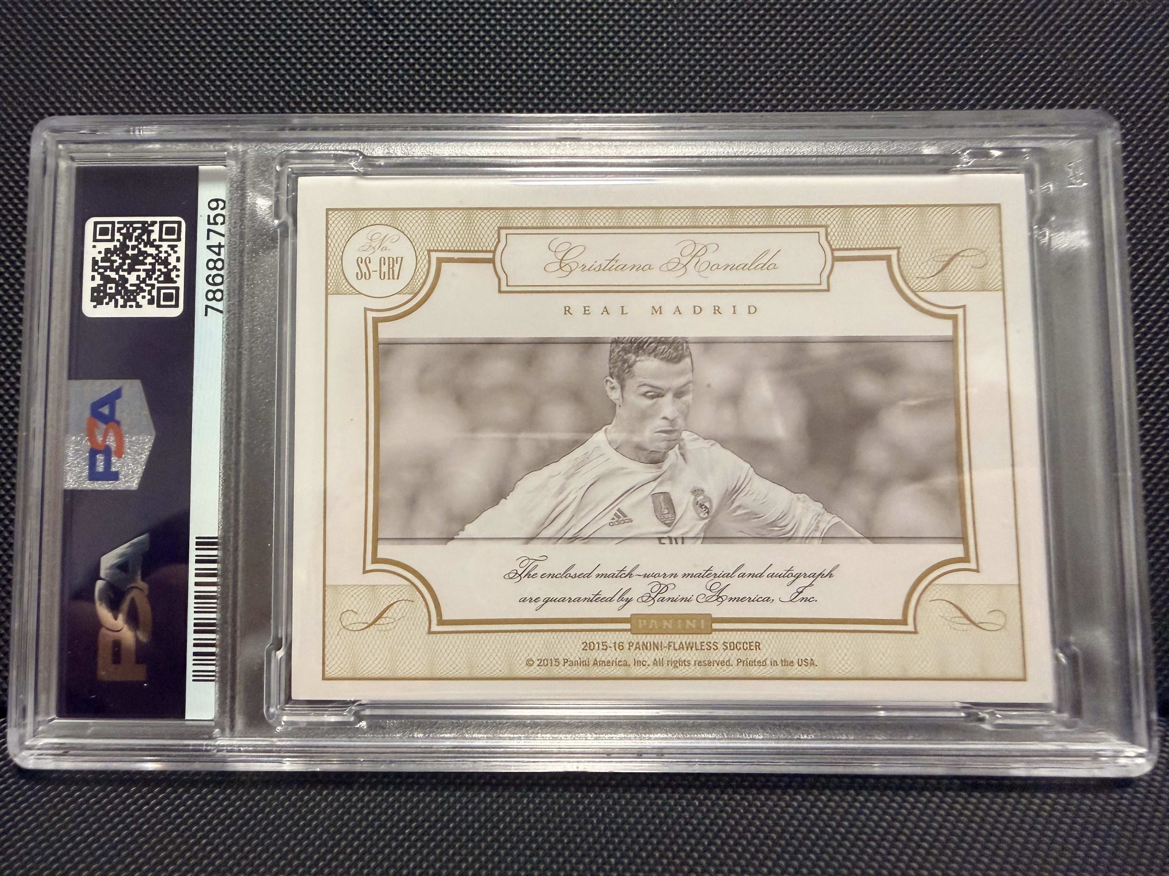 【大彪代拍】2015-16 Panini Flawless Cristiano Ronaldo 手提 元年 皇马 克里斯蒂亚诺 罗纳尔多 C罗 /15编 签字 卡签 Sole of the Game球鞋切割 红平行 PSA9分 J(ICE)