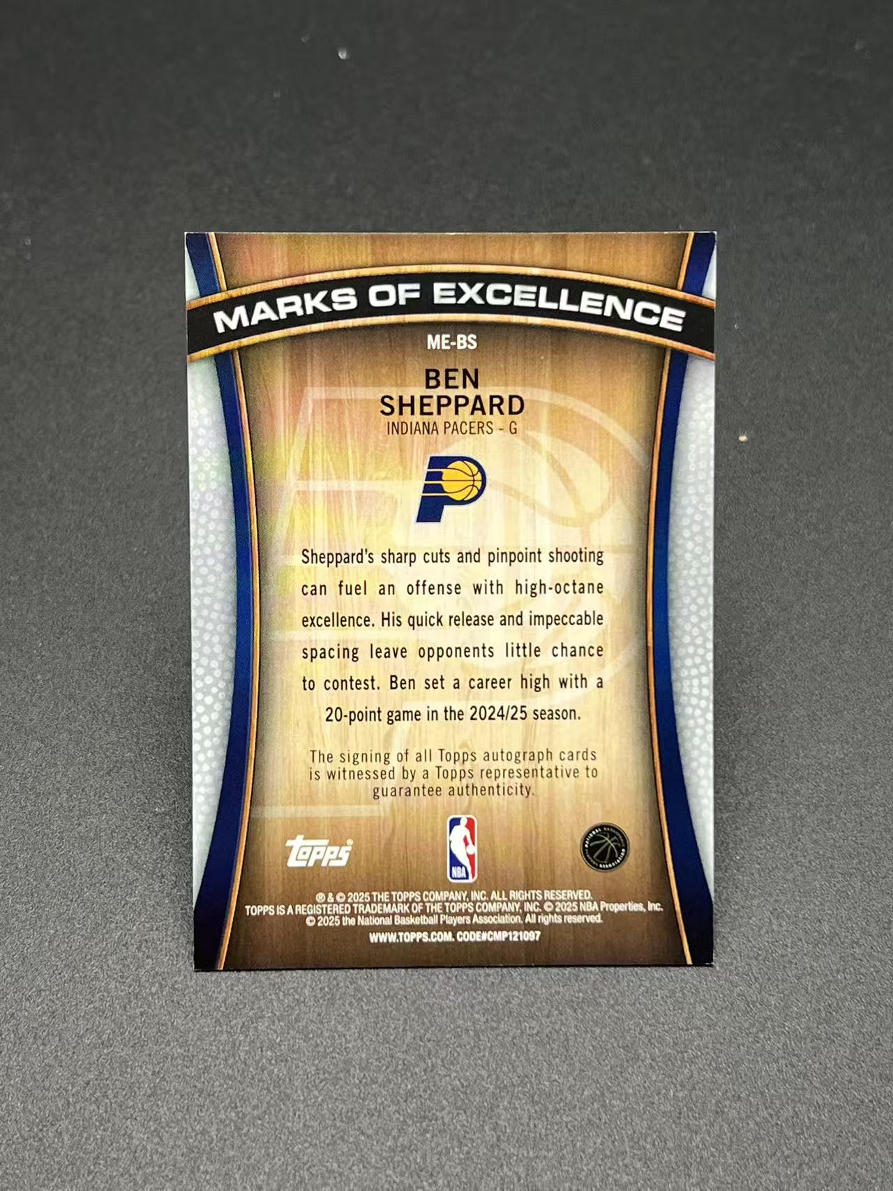 2025 Topps FLAGSHIP Ben Sheppard 本谢泼德 步行者 卓越签 签字 auto 专收必备 烧烤