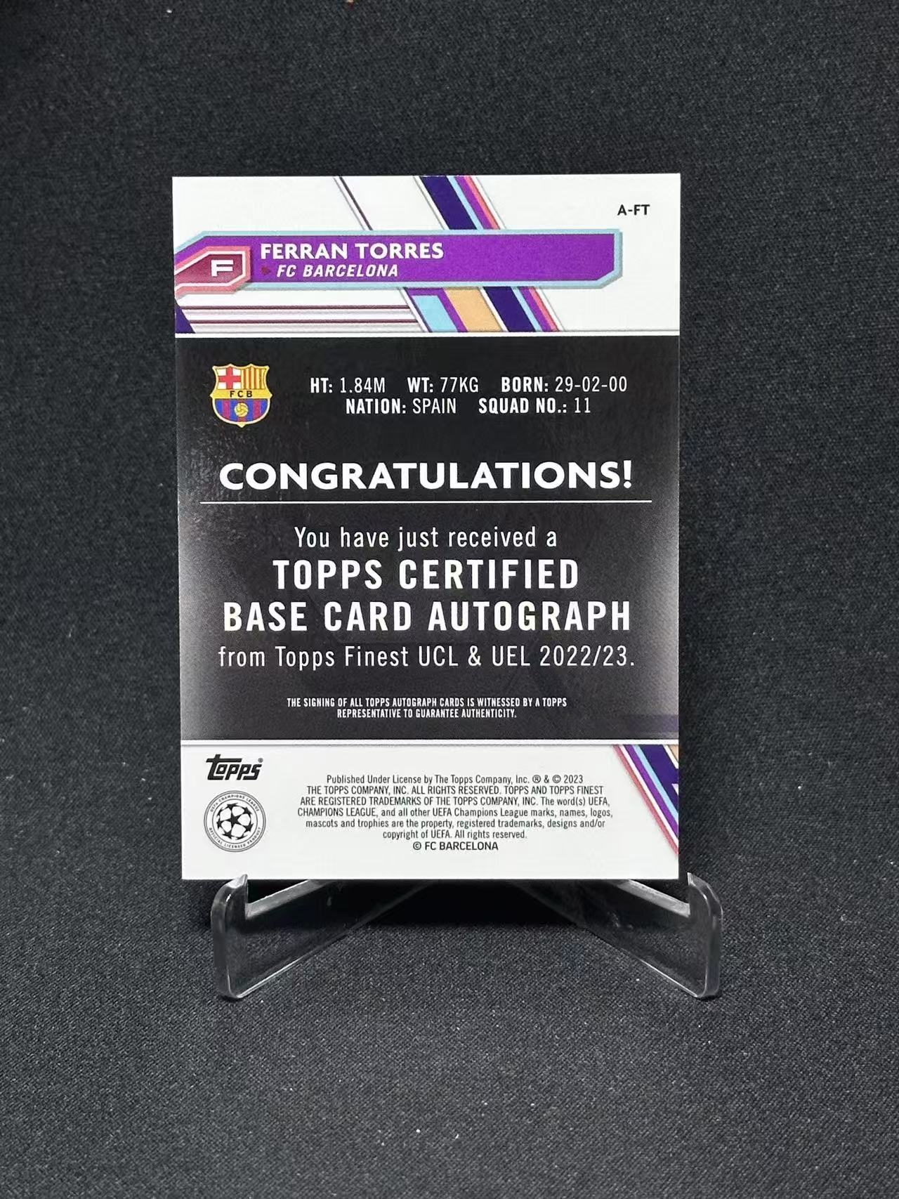 2023 Topps UEFA Champions League Ferran Torres 【哆哆卡社】费兰·托雷斯 签字 99编 欧冠 绿折 卡品如图