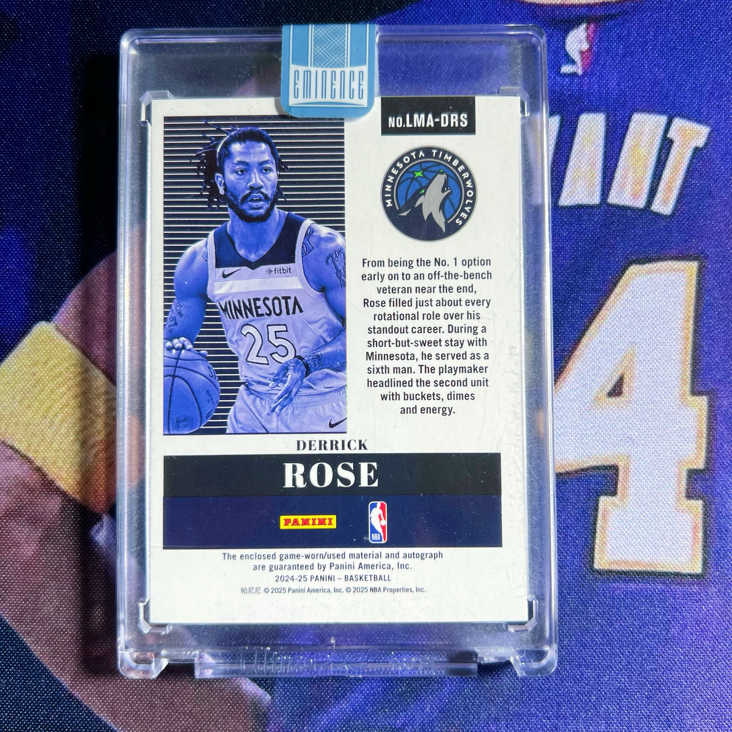 2024-25 Panini Eminence Derrick Rose 【星卡优转】末年大真金 森林狼 玫瑰 德里克罗斯 5编 湖水蓝闪 logoman签字卡 卡签 原封砖 收藏必备