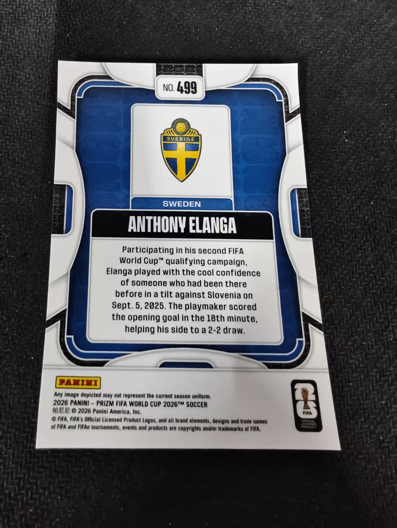 2026 Panini World Cup Prizm Anthony Elanga 世界杯PZ 瑞典 安东尼 埃兰加 PZ世界杯 划痕 边角瑕疵#499