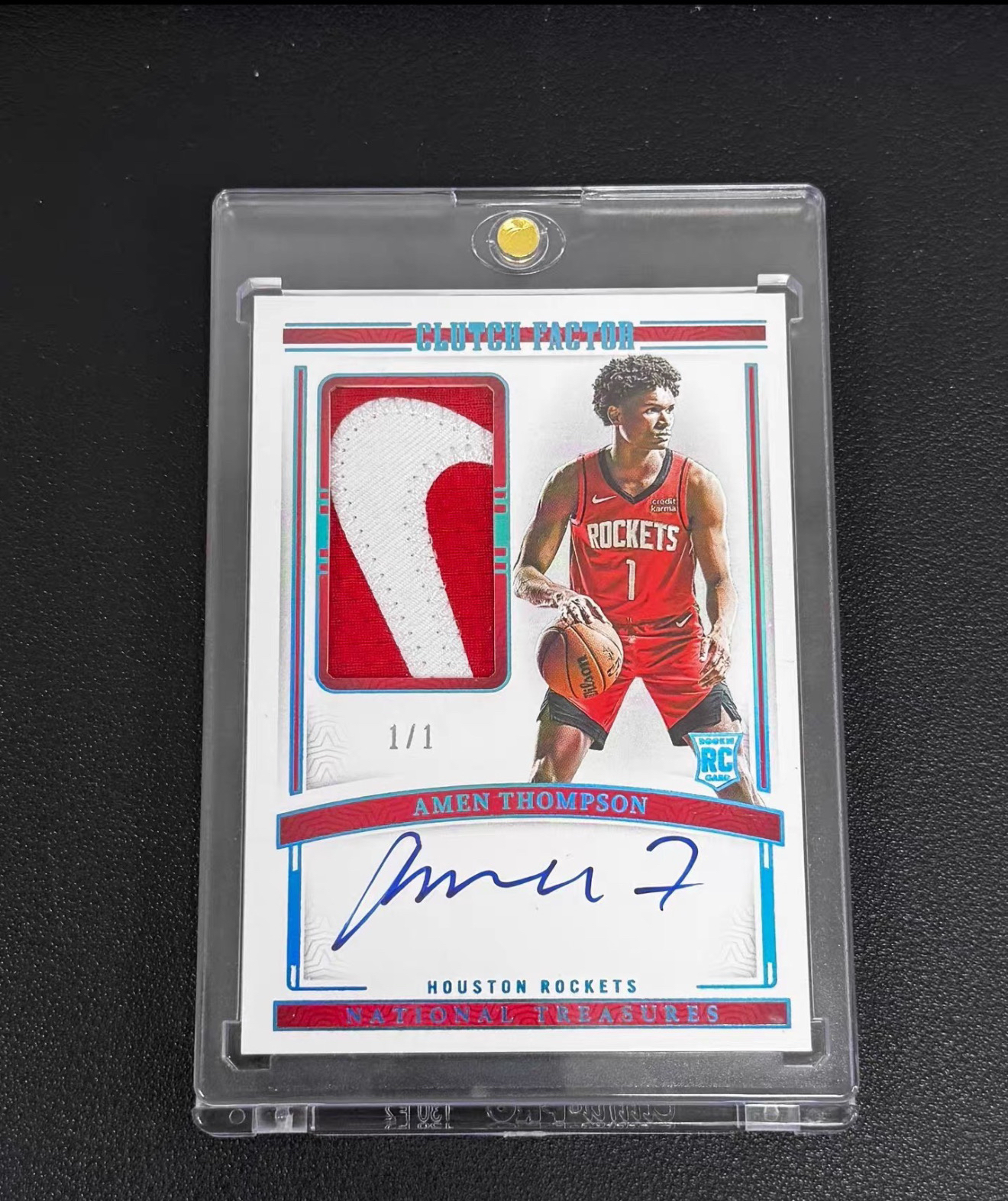 2023-24 Panini National Treasures Amen Thompson RC 國寶新秀RPA火箭阿門湯普森 1/1編 一編一 湖水藍 卡簽 耐克大鉤子大窗 patch 暴力切割