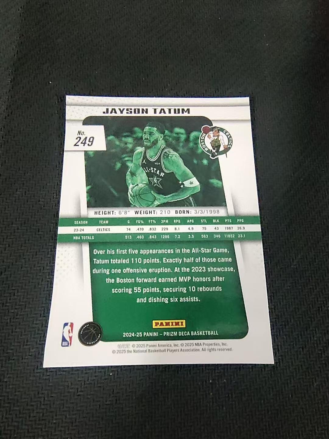 【可合并,不累计】2024-25 Panini Prizm Deca Jayson Tatum 复刻PZ 杰森 塔图姆 獭兔 凯尔特人 全明星 划痕 边角瑕疵 #249