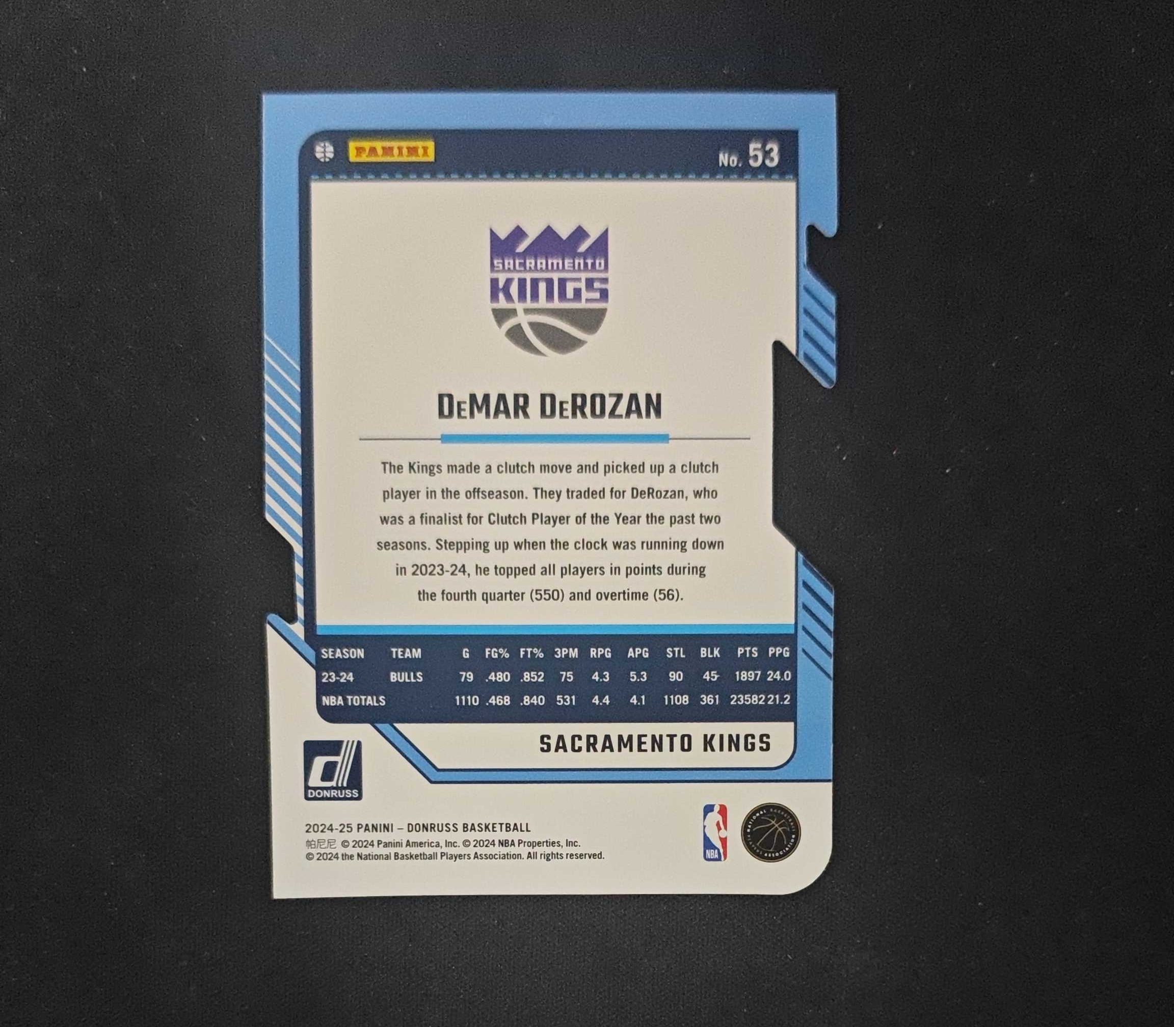 2024-25 Panini Donruss DeMar DeRozan 【SC拍卖】杜蕾斯 国王 德罗赞 75编 异形 银折 收藏必备(我科)