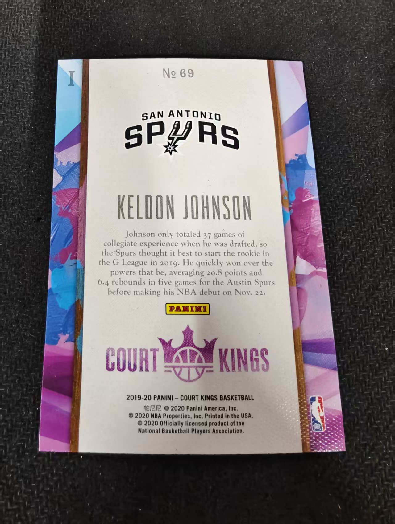 2019-20 panini court kings keldon johnson 油画 马刺 凯尔登 约翰逊 RC 新秀 一级 划痕 边角瑕疵 #69