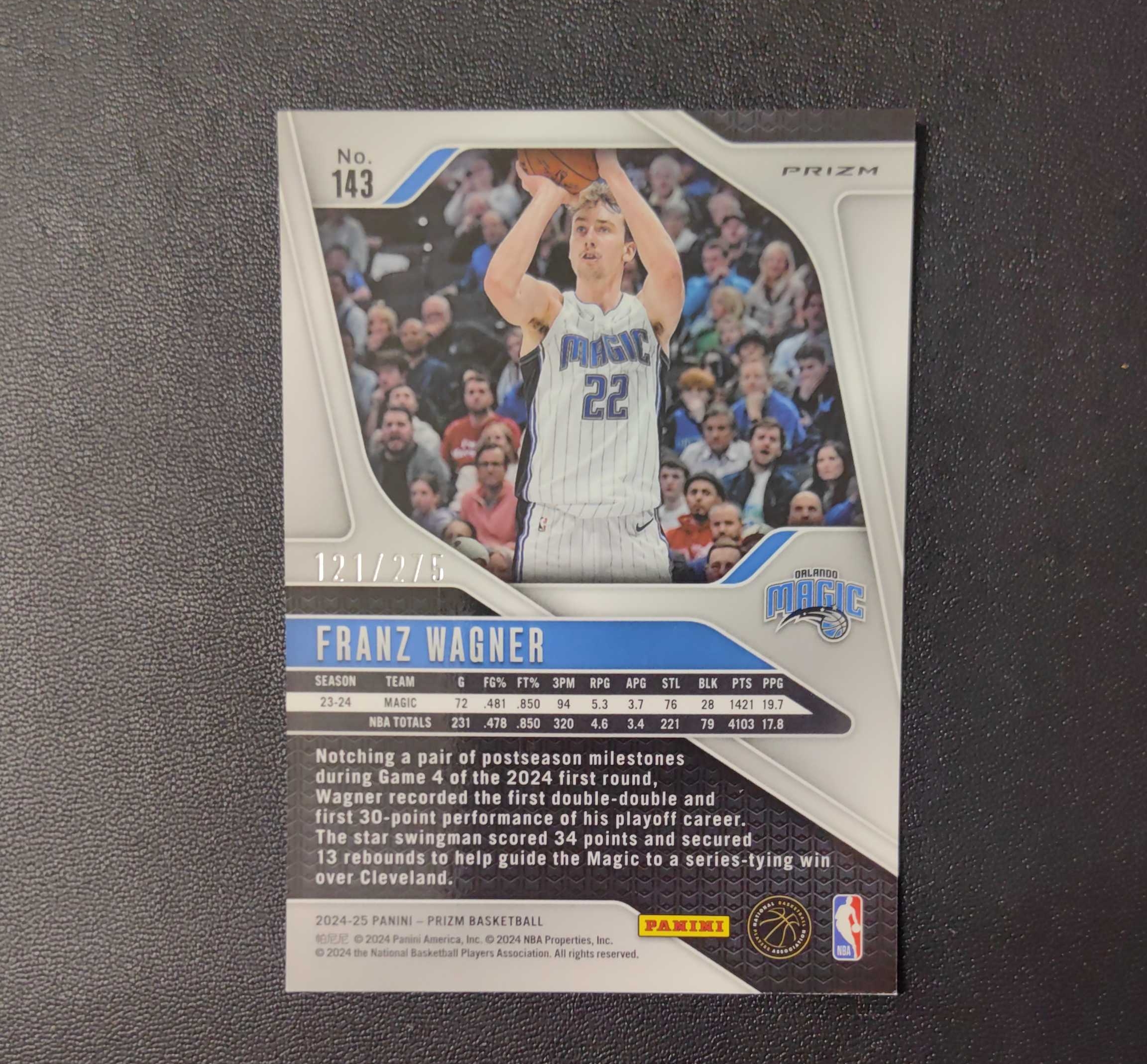 2024-25 帕尼尼 Prizm Moritz Wagner PZ 莫里茨 瓦格纳 魔术 275编 白镭射折 Damon 东契奇 sga 库里 文班亚马 詹姆斯