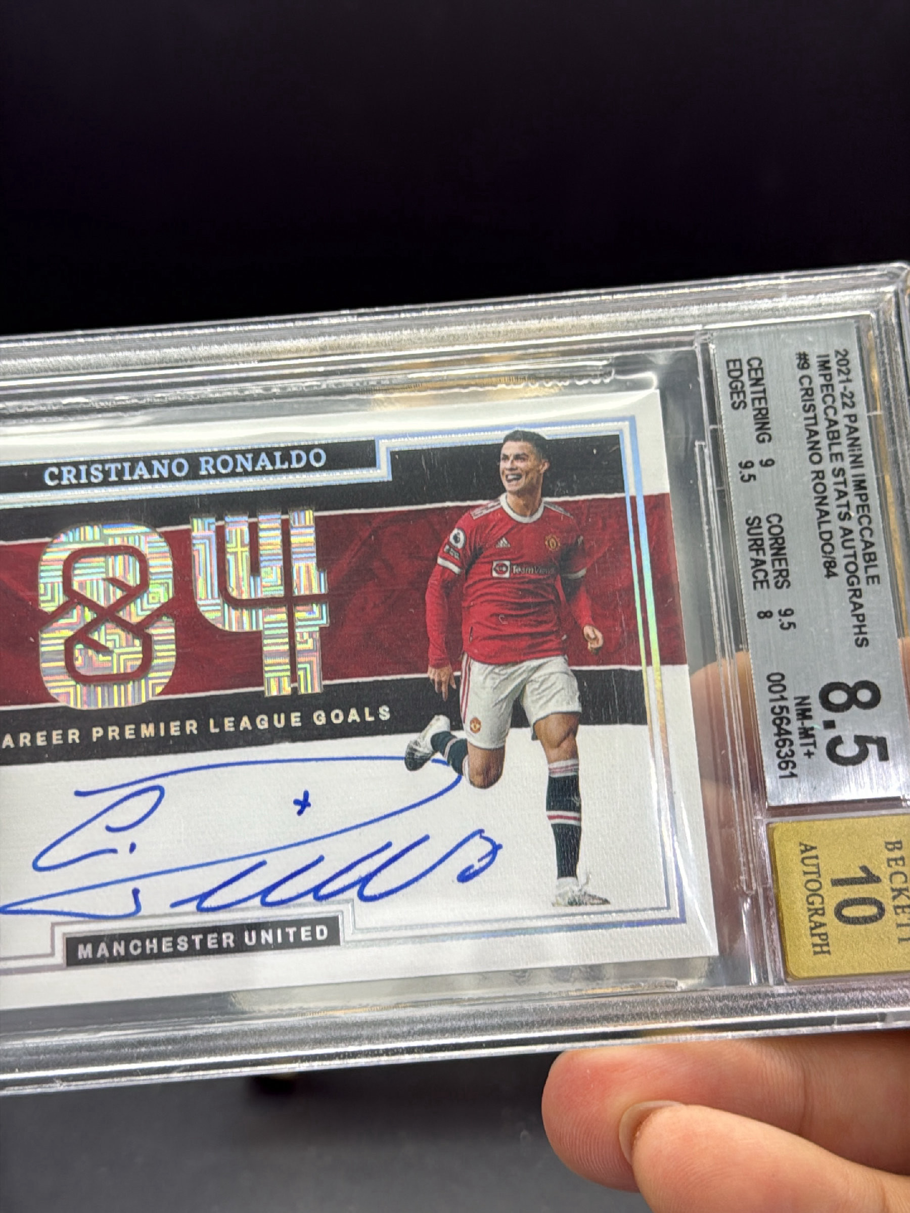 【坚果精品】2021-22 Panini Impeccable Cristiano Ronaldo 小真金 曼联 C罗 罗纳尔多 英超生涯84粒总进球 84编 签字 卡签 超美数据签 皇马 葡萄牙传奇 大Hit BGS8.5/10分 A25