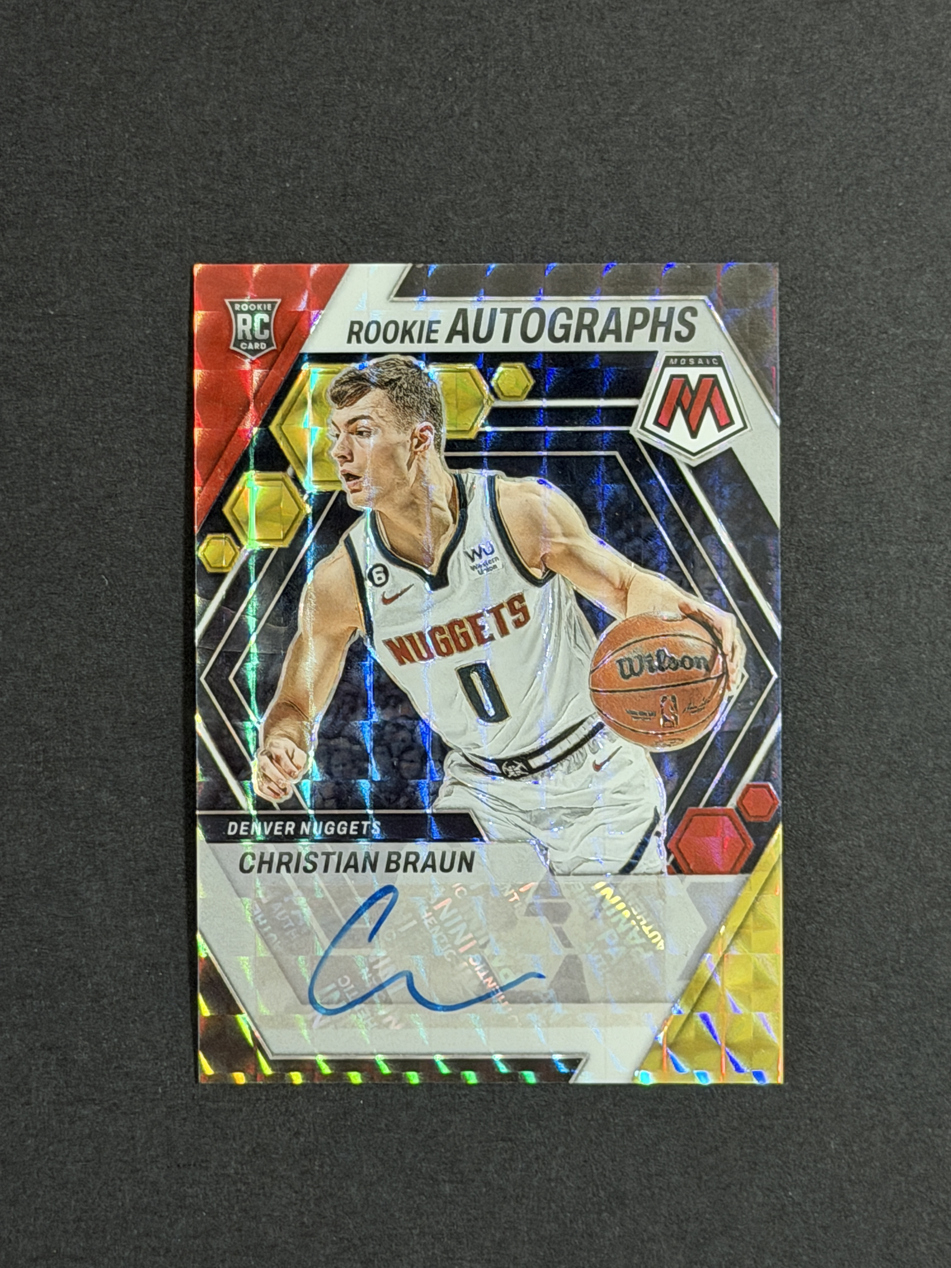 2022-23 Panini Mosaic Christian Braun RC 【圣兰拍卖 免手续费】掘金 新秀 克里斯蒂 布劳恩 签字 新秀签 红金马赛克折 折射 卡品如图/怪语