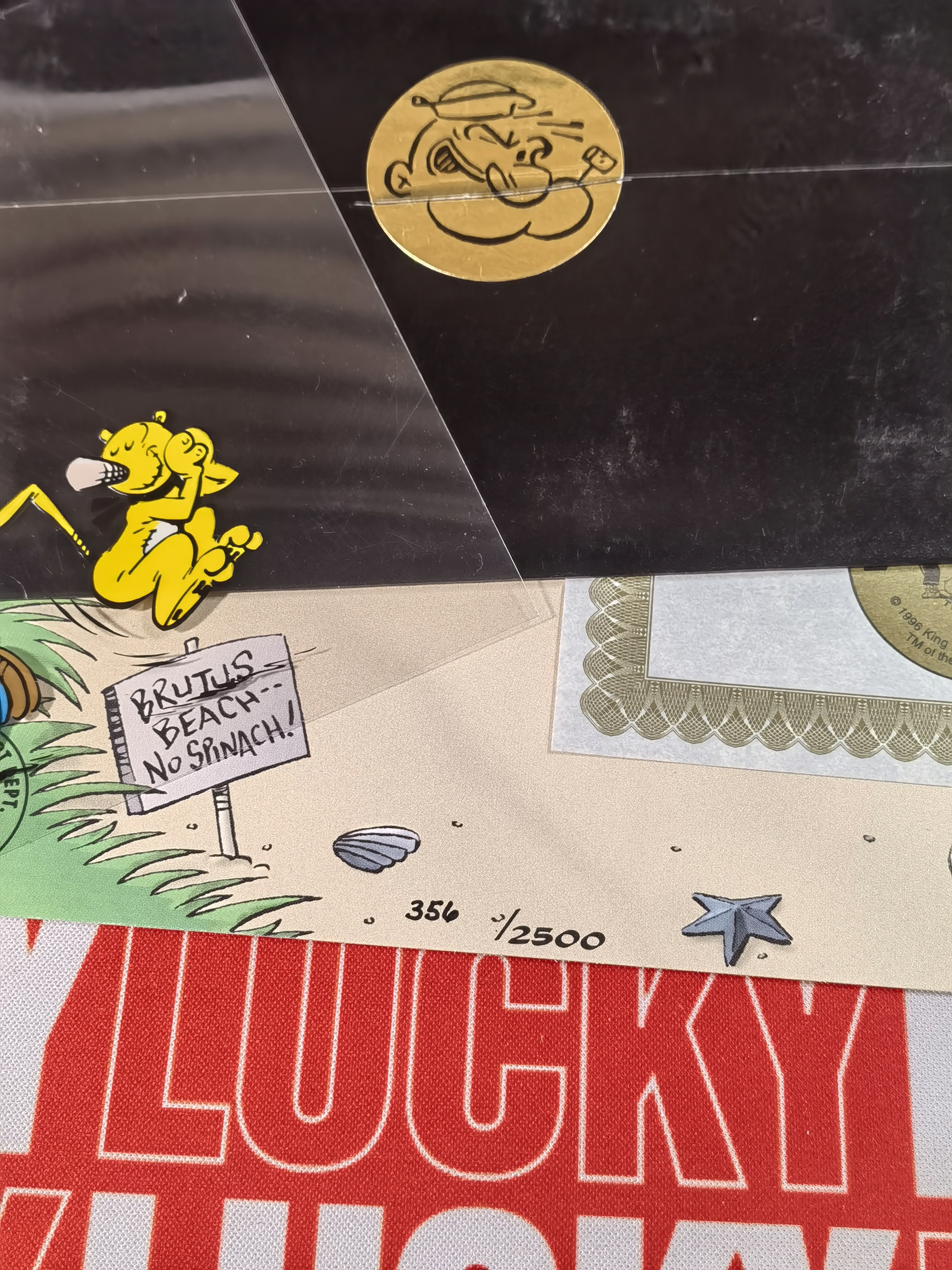 1996 Other Popeye Card Creations 【Lucky7】经典动画 大力水手 波派 波比 大尺寸赛璐珞透明胶片 赛璐璐动画双层组合特卡 大卡 2张一组 带证书 限量/2000编