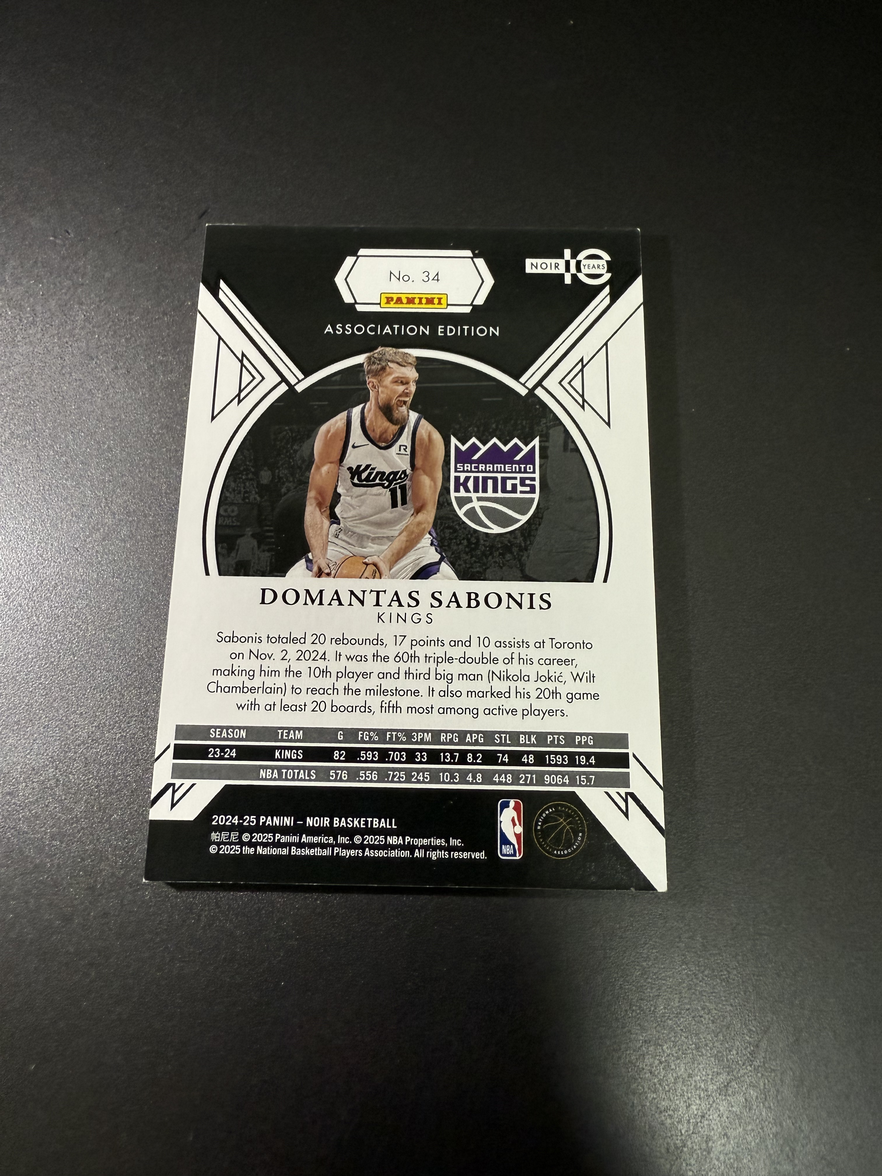2024-25 Panini Noir Domantas Sabonis 多曼塔斯 萨博尼斯 紫 25编 低编 国王队 小萨 十周年 什