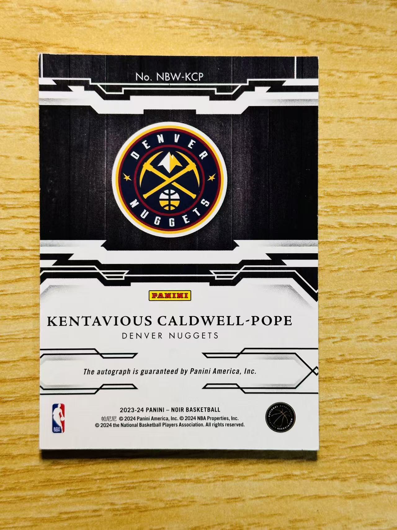 2023-24 Panini Noir Kentavious Caldwell-Pope 嘿嘿代卖 诺尔 考德维尔 波普 签字 卡签 99编 同背 5/99编 掘金 收藏必备 gjma