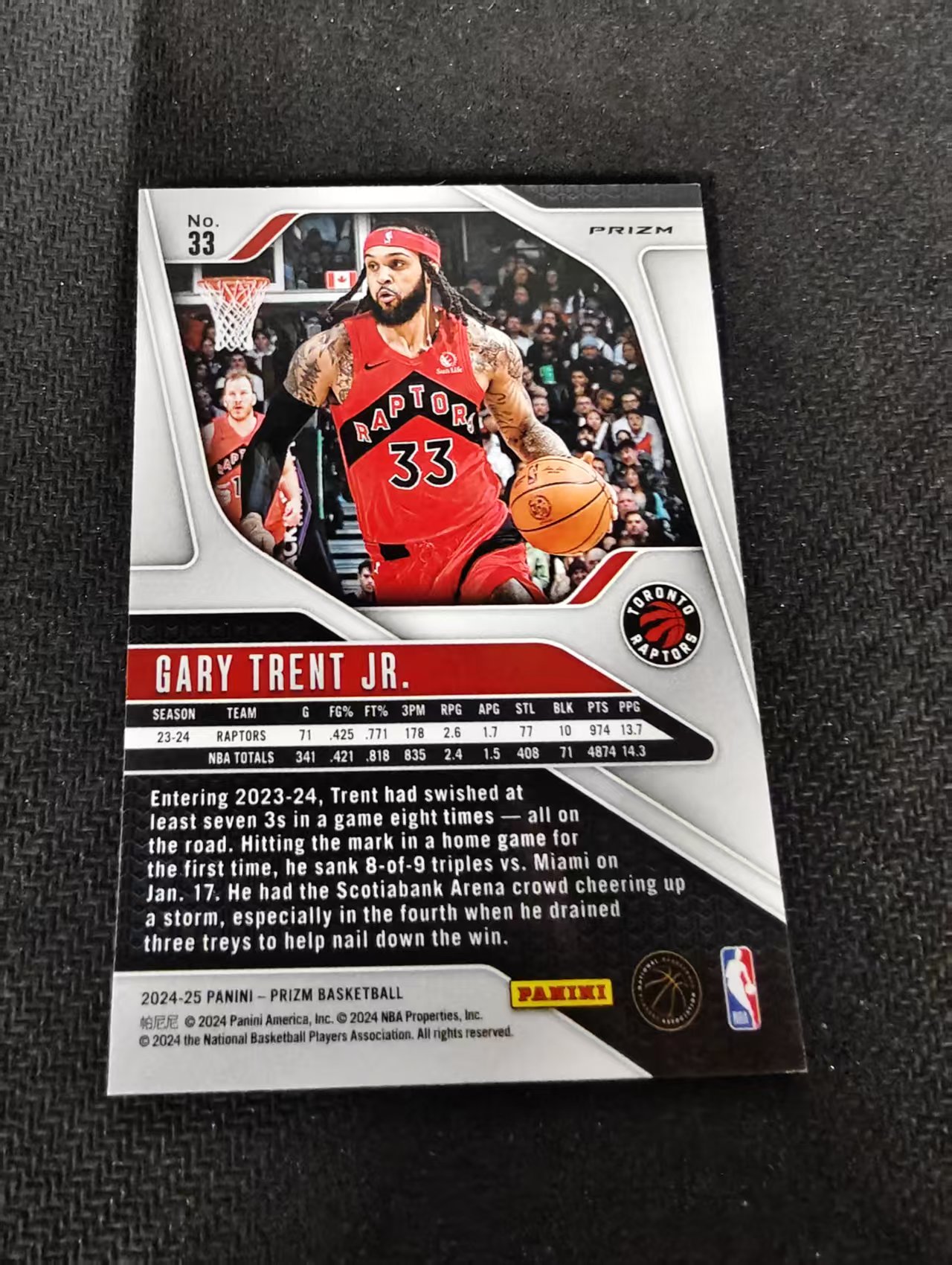 2024-25 Panini Prizm Gary Trent Jr. 小加里 特伦特 猛龙 绿碎冰 PZ 划痕 边角瑕疵 #33