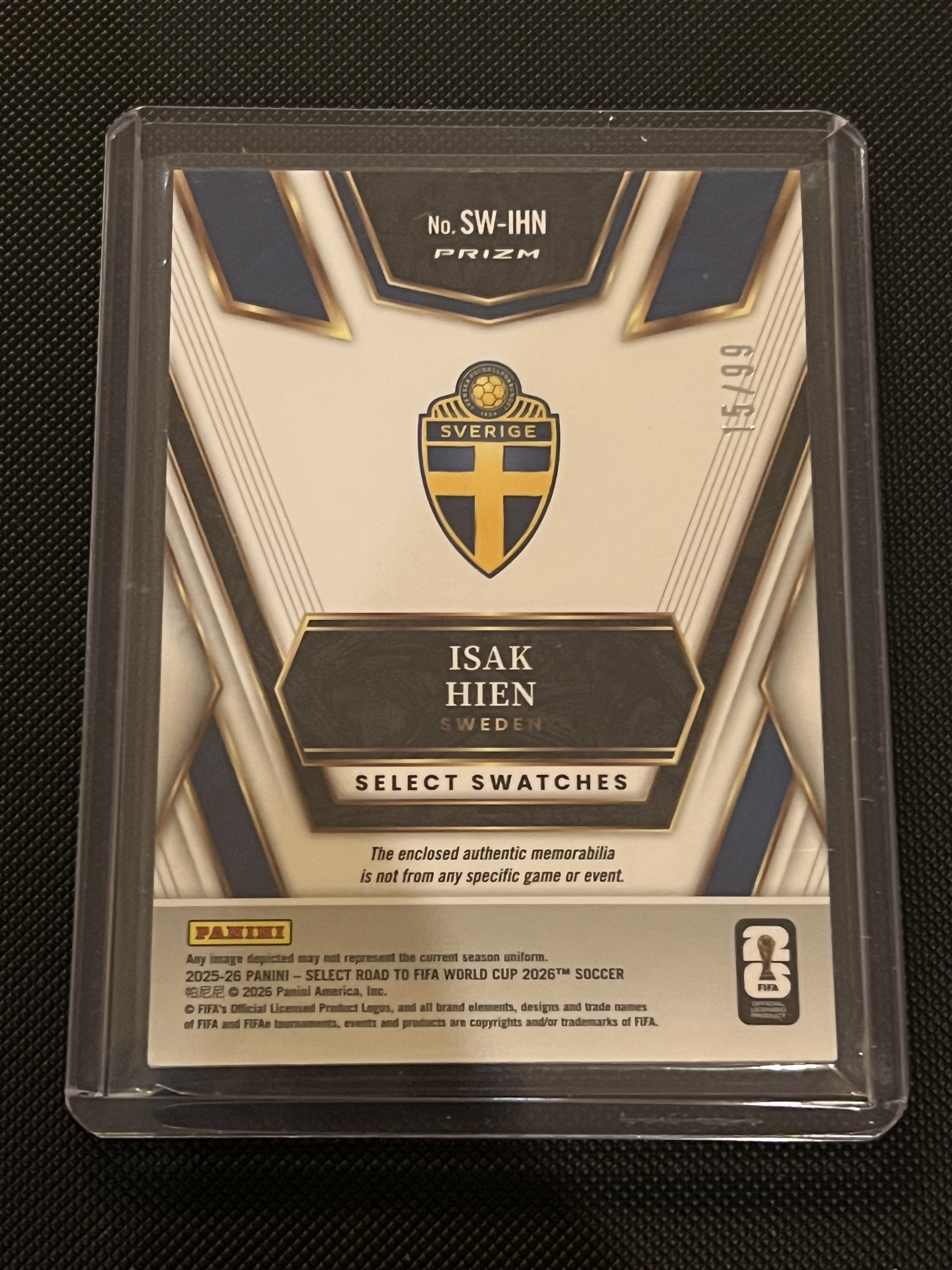 2025-26 Panini Select FIFA Isak Hien #SW-IHN 瑞典 伊萨克·希恩 99编 紫平行 折射 球衣物料卡!!凑套必备!!