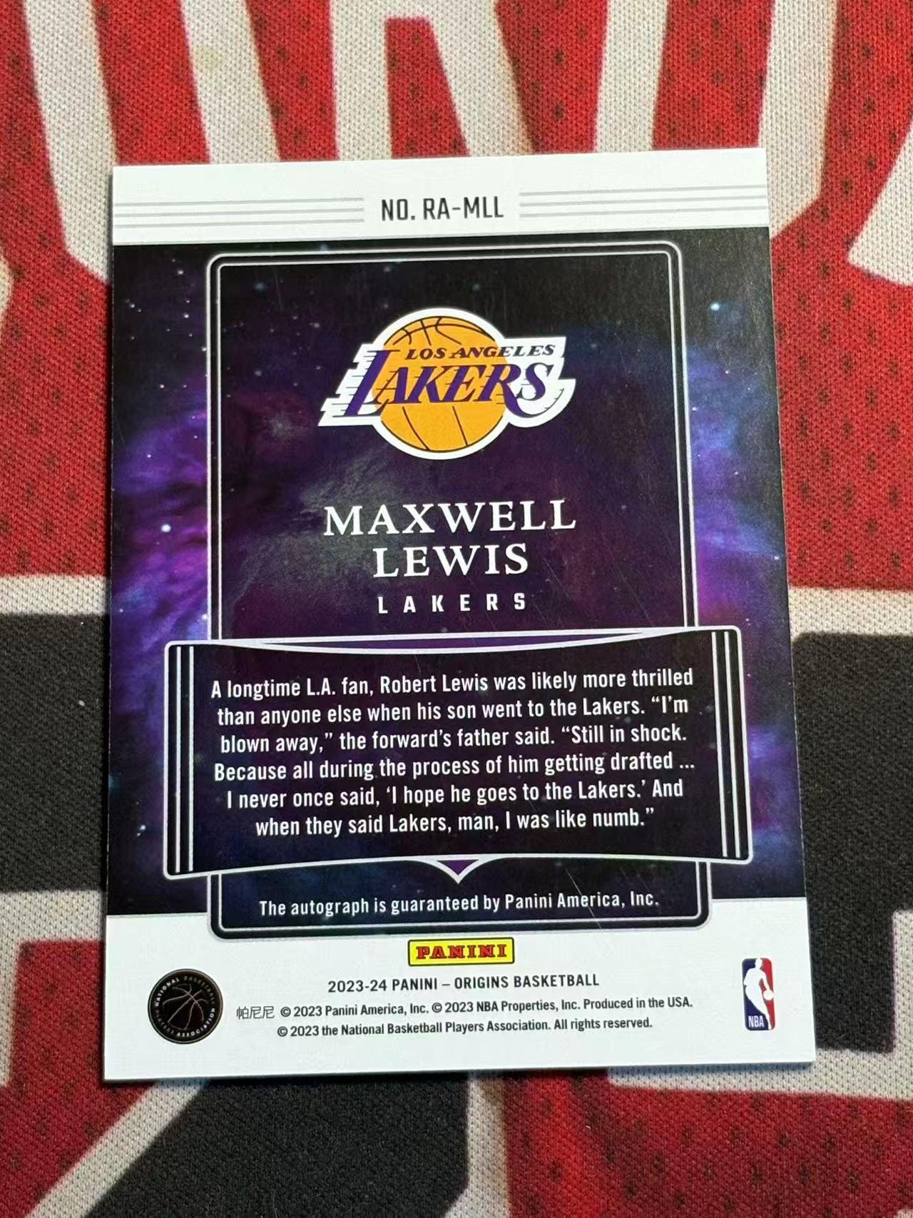 2023-24 PANINI ORIGINS MAXWELL LEWIS 起源系列 湖人 新秀RC 马克斯韦尔刘易斯 99编 签字卡 卡签 红平行红闪版 专收凑套必备【烂臭嘴拍卖】