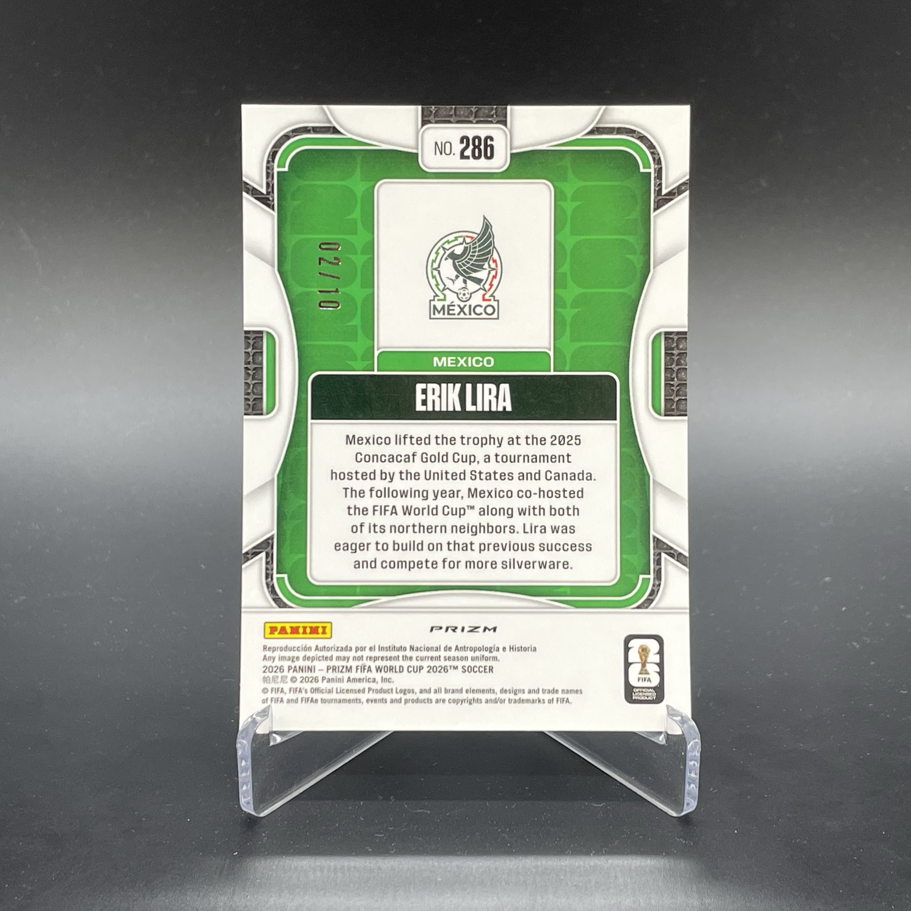 2026 Panini Prizm World Cup Erik Lira RC 美加墨世界杯 墨西哥 新秀 埃里克 利拉 02/10编 金折 金烟花折 稀少超低编 潜力新星 投资佳品 品如图 JJ
