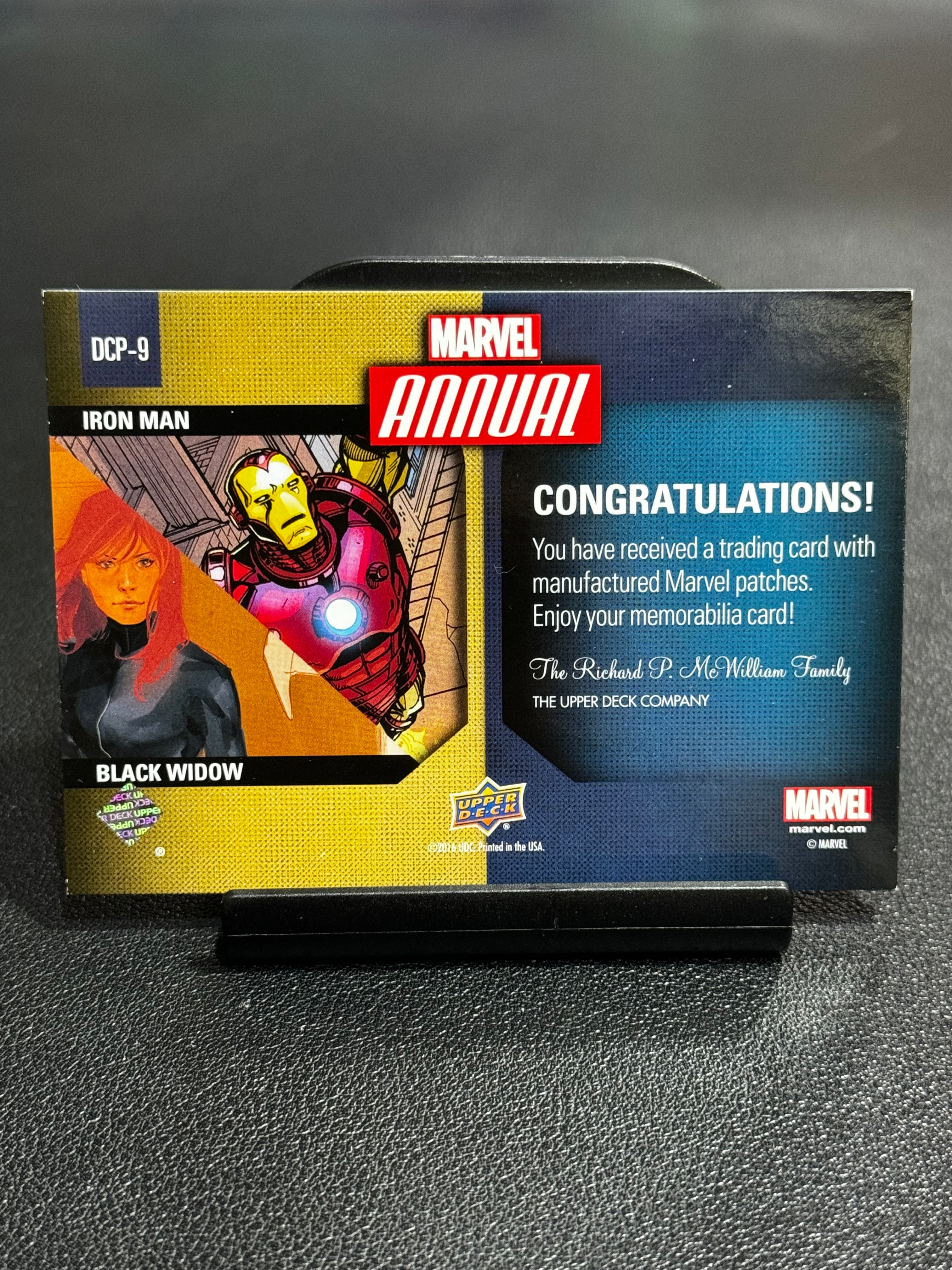 2016 Upper Deck Marvel (MCU) Annual UD 漫威 年度 年鉴 系列 元年 双窗 刺绣 Black Widow 黑寡妇 Iron man 钢铁侠 极稀有卡 LWSS