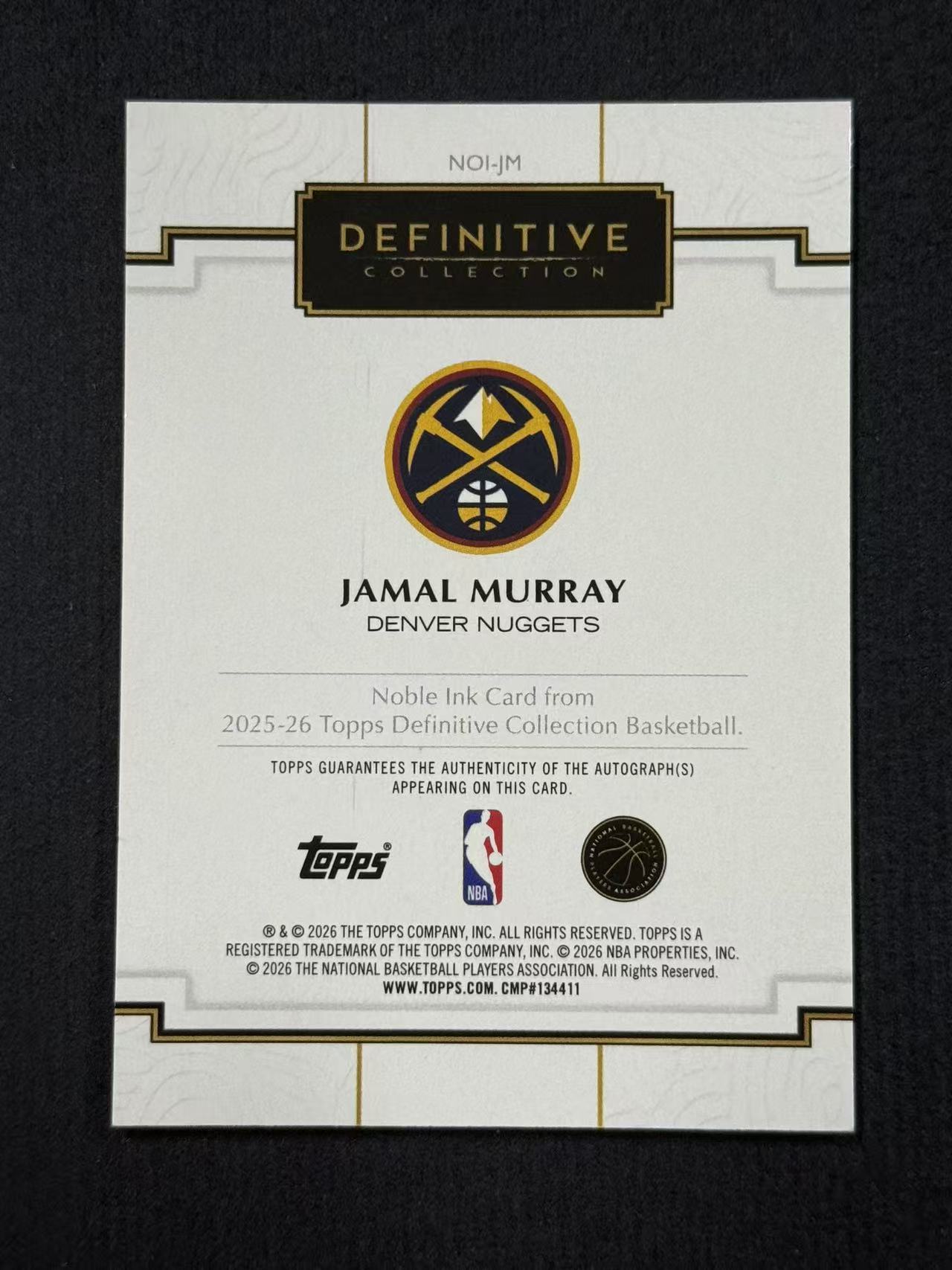 2025-26 Topps Definitive Jamal Murray 【未定义潮】贾马尔 穆雷 掘金 TOPPS 肖像签 至尊 Definitive 卡签 高端系列 /35编 卡品如图 杜01