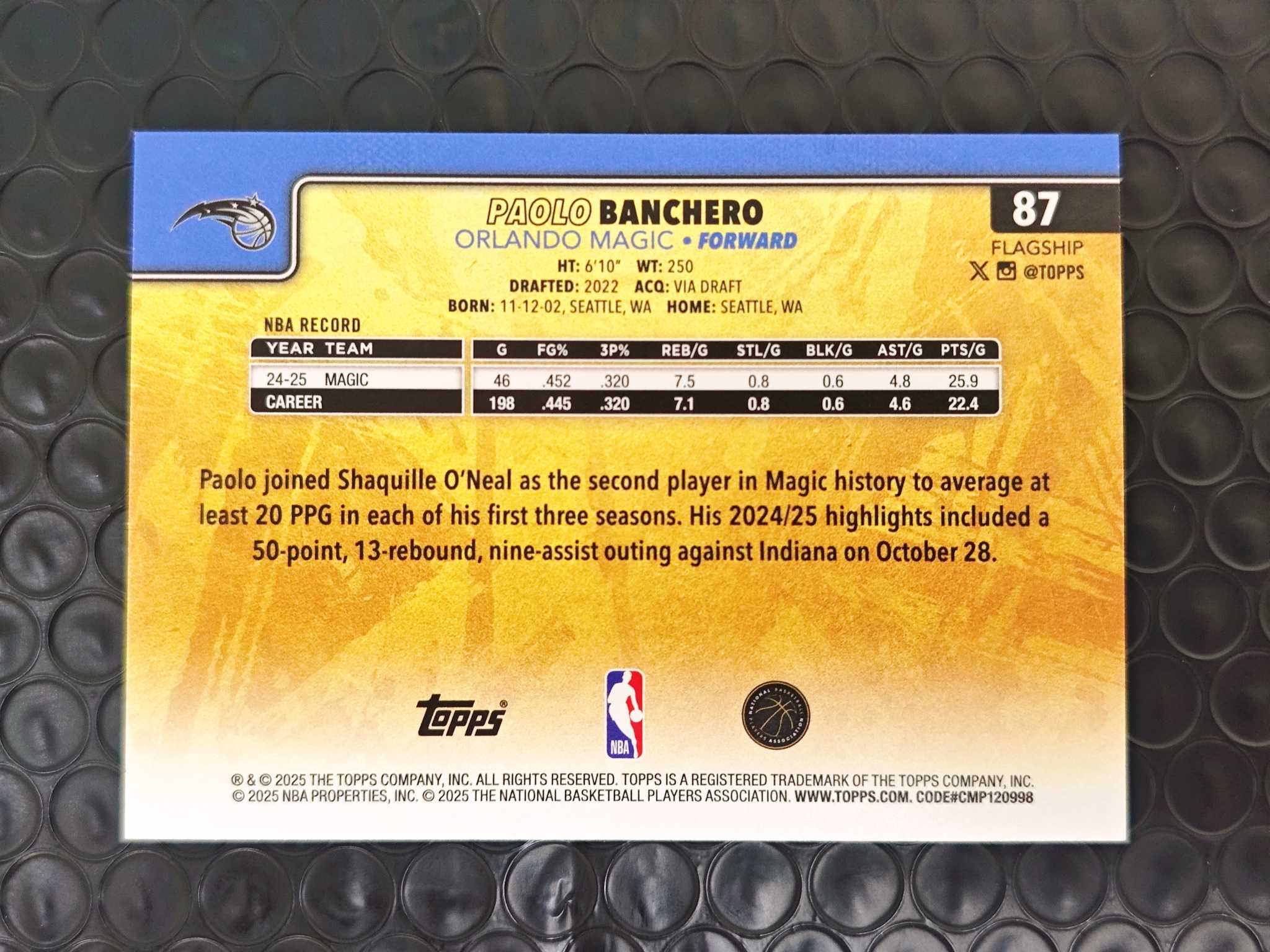 2025 Topps Flagship Paolo Banchero 旗舰系列 魔术状元 最佳新秀 保罗 班切罗 班凯罗 金背 变化版 大比例 SSP 特卡 卡品如图【原地起飞卡社】jia11.26