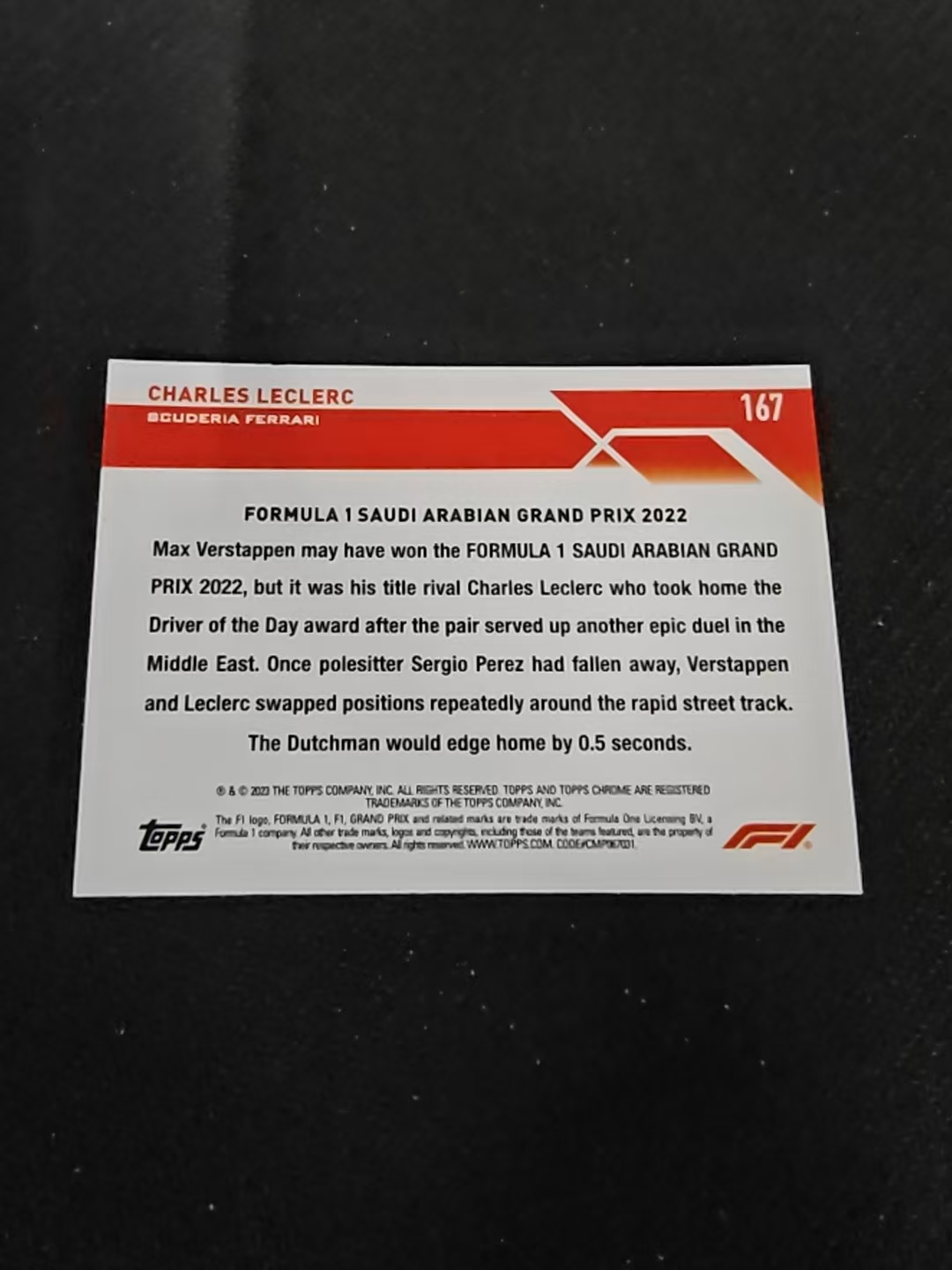 2023 Topps Chrome F1 Charles Leclerc 勒克莱尔 乐扣 法拉利 划痕 边角瑕疵 #167