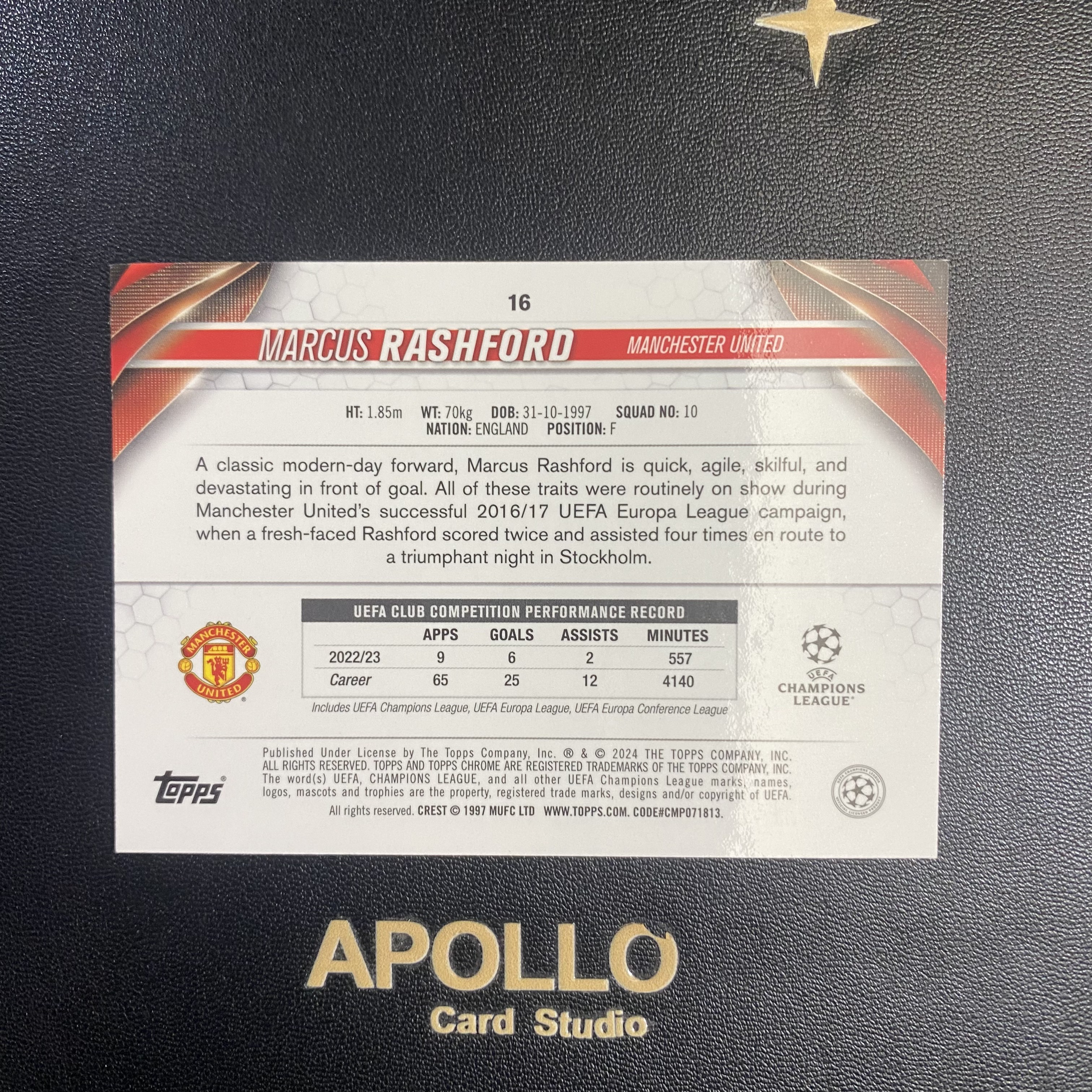 2023-24 Topps Chrome Marcus Rashford 拉什福德 欧战 欧冠TC 曼联 粉格子折 99编 卡品如图 -Aqi