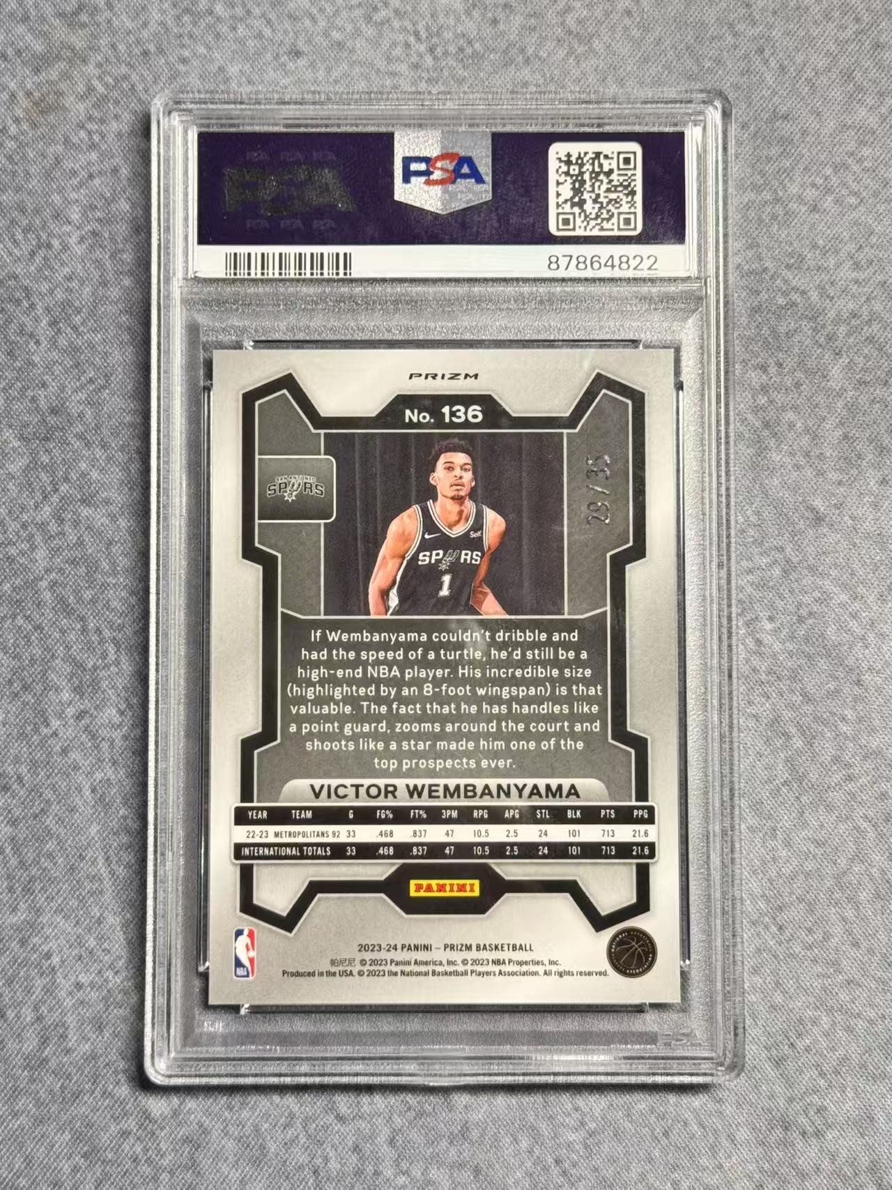 2023 Panini Donruss Victor Wembanyama RC 【悟吉塔代拍】PZ 马刺 状元新秀 维克托 文班亚马 斑马 蓝Shimmer折BASE 29/35编 PSA10 老炮