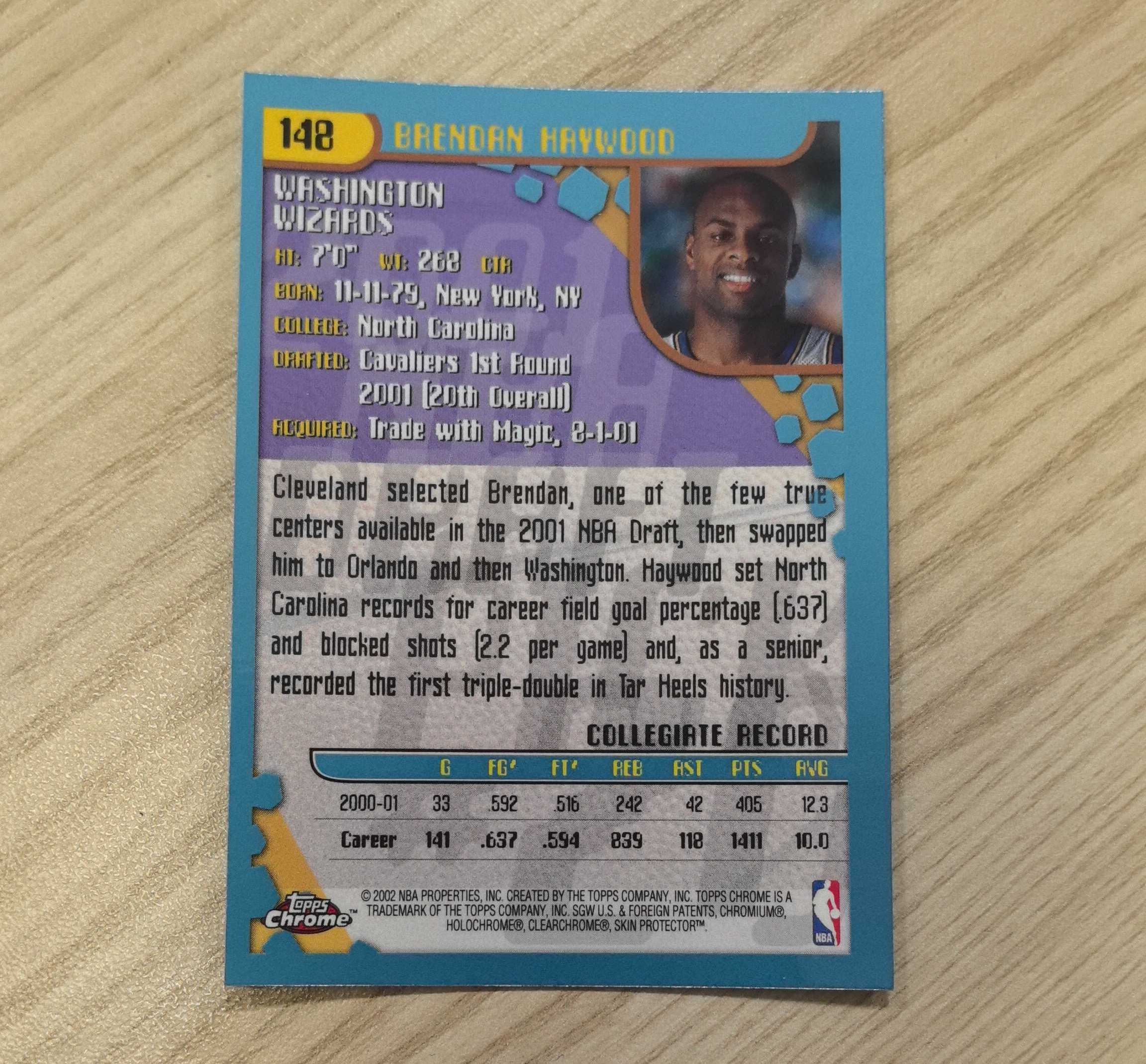 2001-02 Topps Chrome Brendan Haywood RC 布兰登-海伍德 TC 新秀卡 先后效力于奇才、独行侠、山猫、黄蜂和骑士 11年随骑士夺得总冠军 硬通货 极具收藏价值