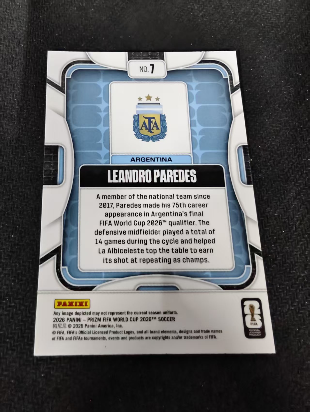 2026 Panini World Cup Prizm Leandro Paredes 阿根廷 莱安德罗 帕雷德斯 PZ世界杯 划痕 边角瑕疵#7