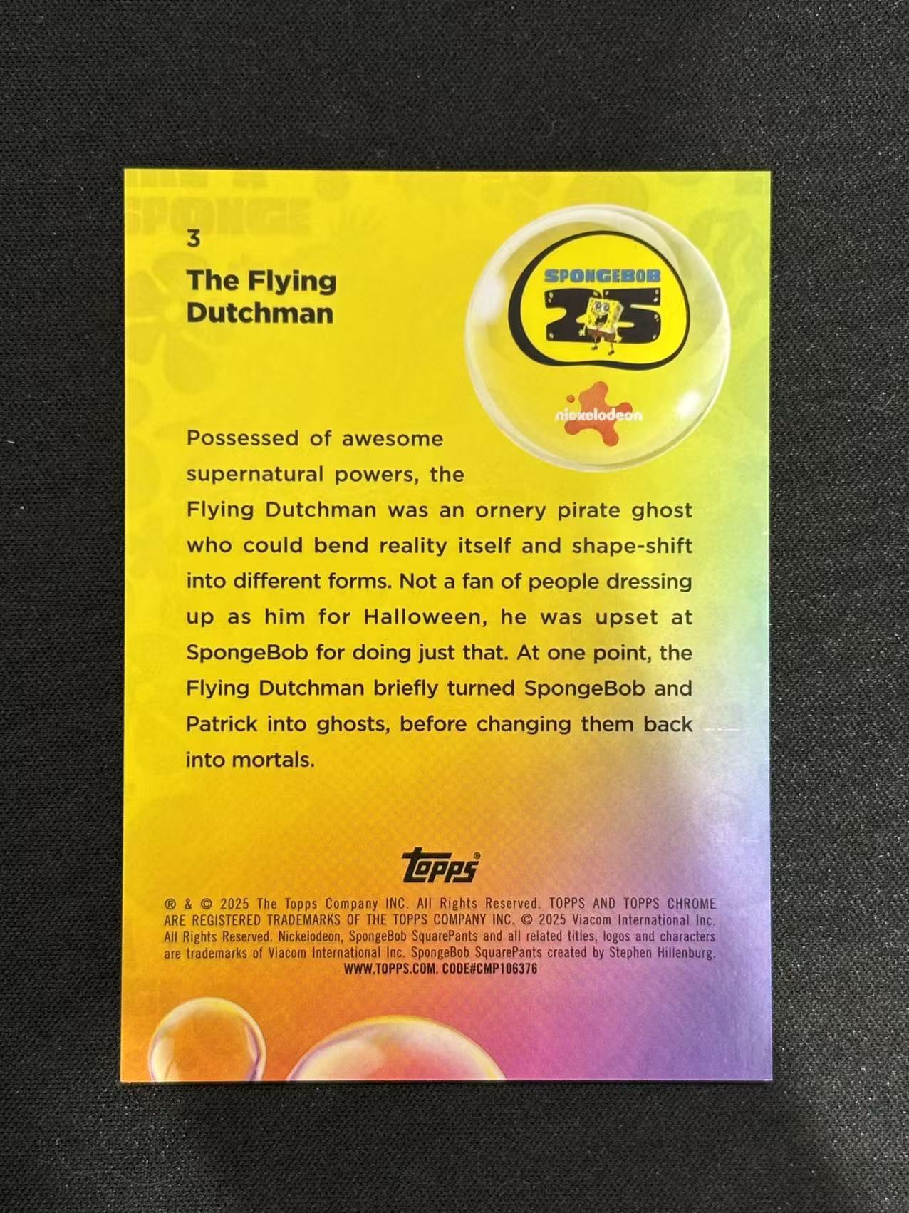 2025 Topps SpongeBob SquarePants The Flying Dutchman Chrome 海绵宝宝25周年 飞天荷兰人 橙折 11/25编 - 果汁