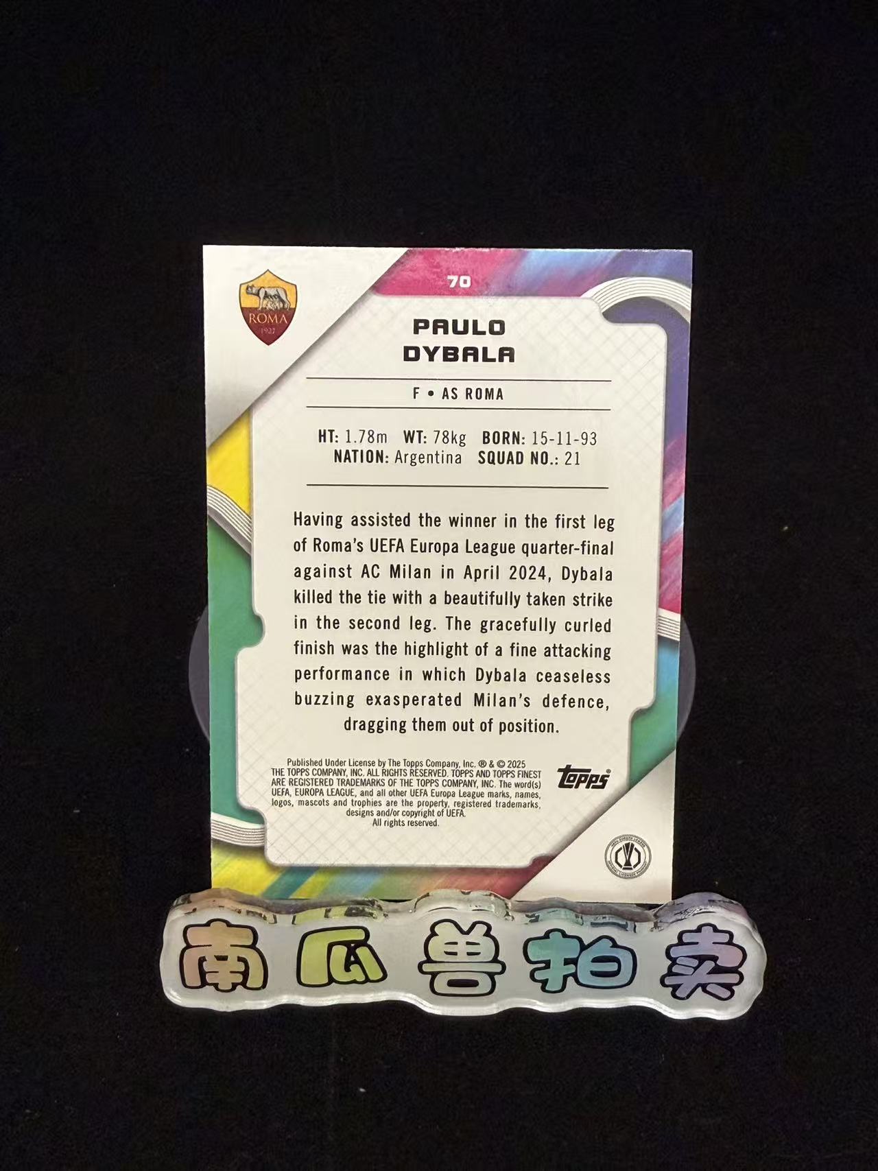 2025 Topps Finest Paulo Dybala 罗马 迪巴拉 250编 粉变形虫折 折射 不保卡品 南瓜兽Joe11.17